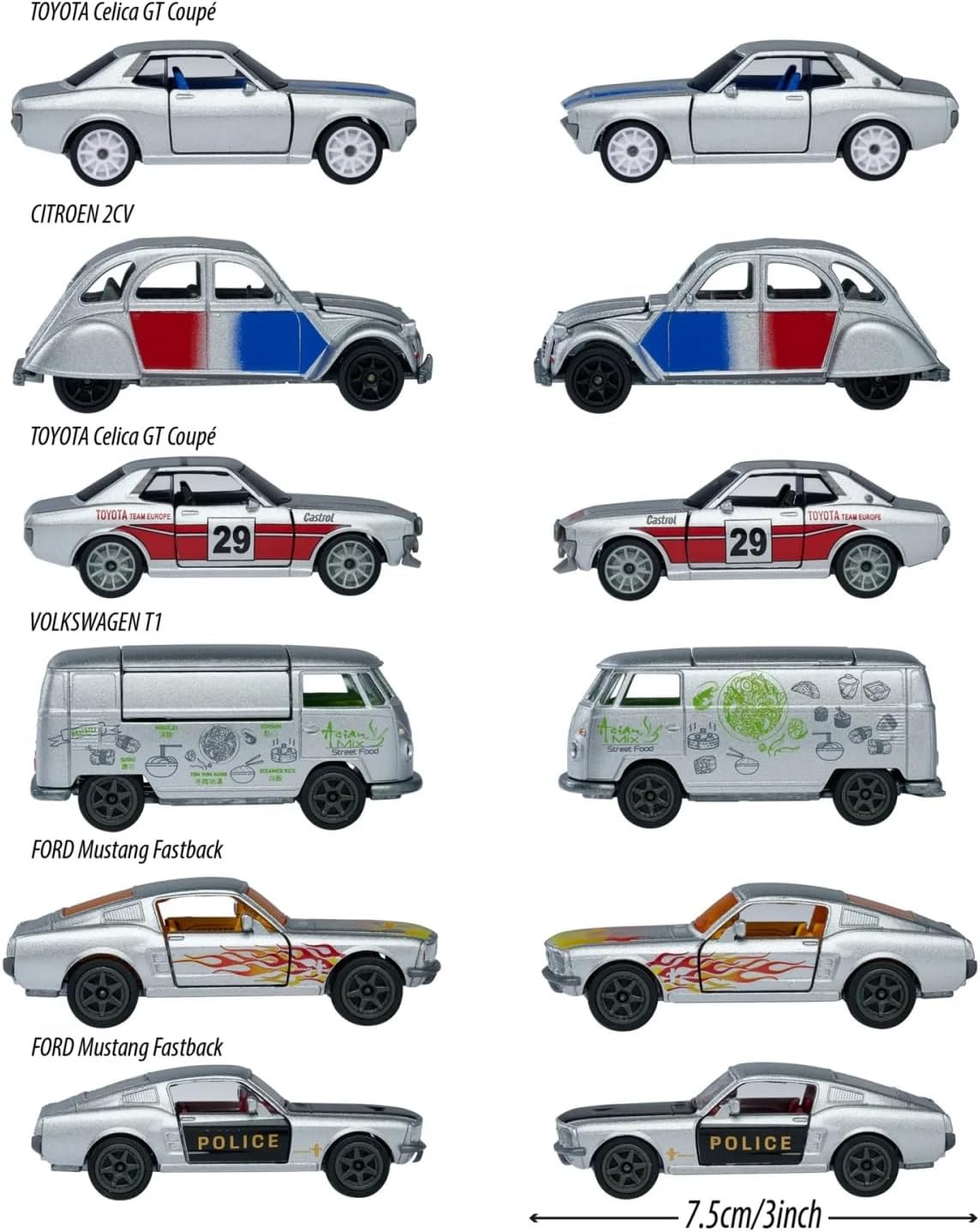 Majorette 1:64 Scale Die-Cast Metal Cars – 7.5 cm, 6 Random Licensed Models, Collector’s Set for Kids & Collectors Aged 3+