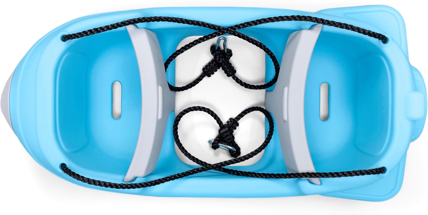 Step2 Rocket Double Swing for Boys and Girls Ages 1.5 Years and Up Blue Plastic Two Seat Outdoor Swing with Safety Straps and T Bar for Toddlers and Young Children