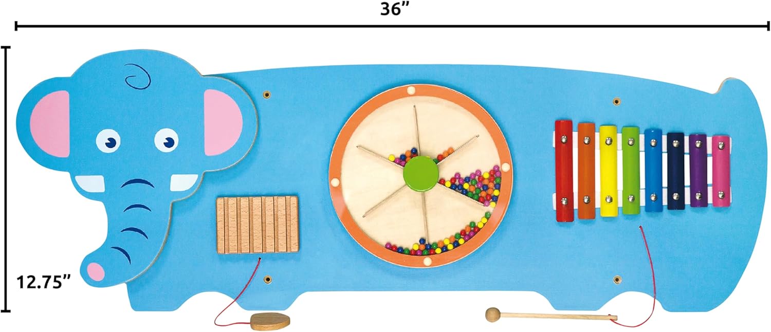 Viga Elephant Wall Panel, Montessori Wooden Sensory Activity Board, Develops Logic, Motor Skills & Hand-Eye Coordination, Eco-Friendly & Non-Toxic Educational Toy, for Boys & Girls 18M+
