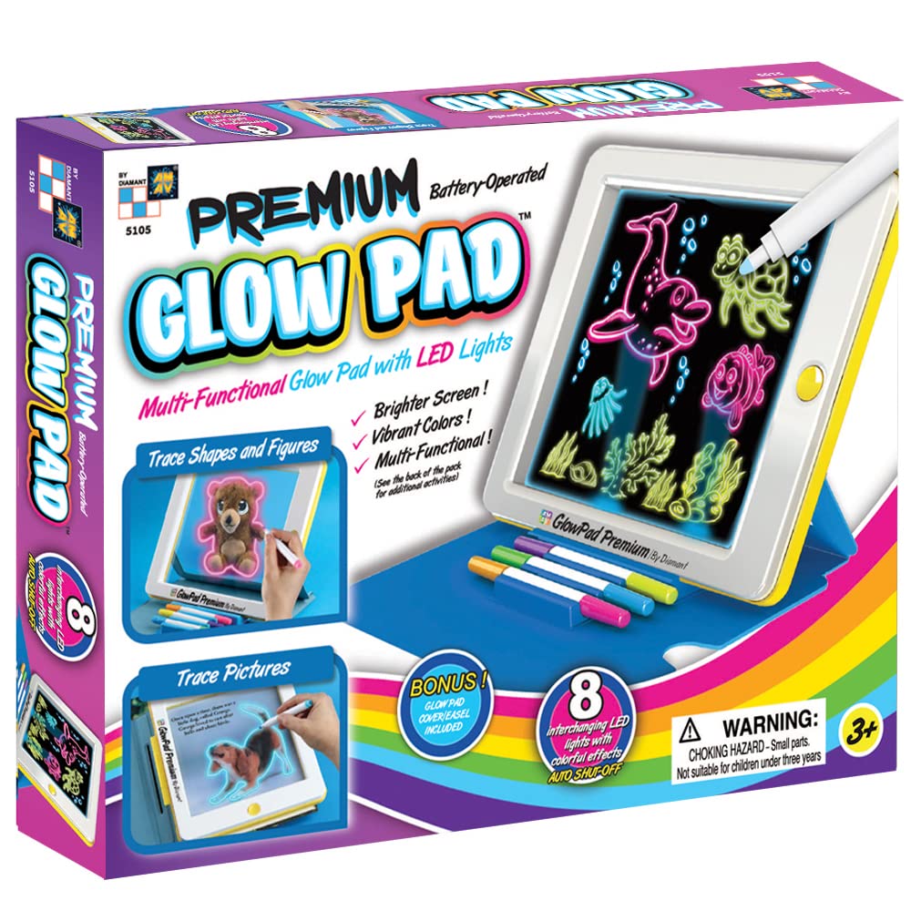 AMAV Toys - Premium Glow Pad - a Portable Hi-Tech Drawing Board, Tablet-Size with 7 Interchanging Blinking Colorful Lights and 3 Special Markers