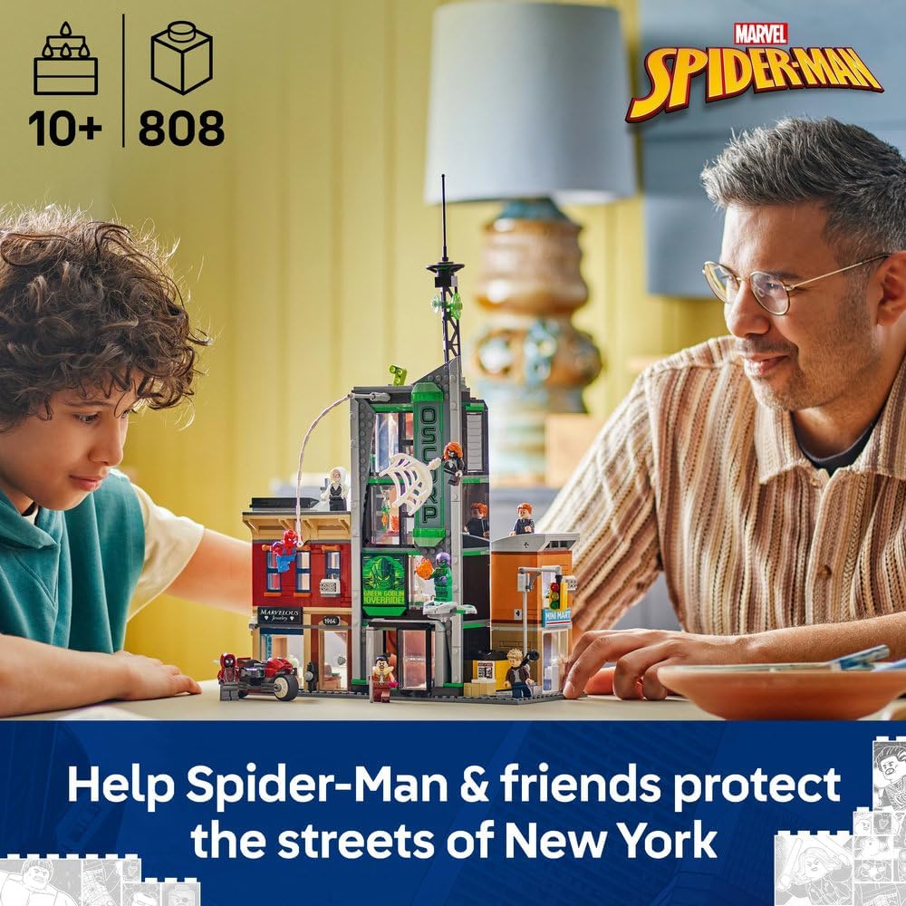 LEGO ǀ Marvel Spider-Man vs. Oscorp - Interactive Toy with a Motorbike, 8 Minifigures incl. Miles Morales & Green Goblin - Collectible Super Hero Gift for 10+ Year Old Boys & Fans - 76324
