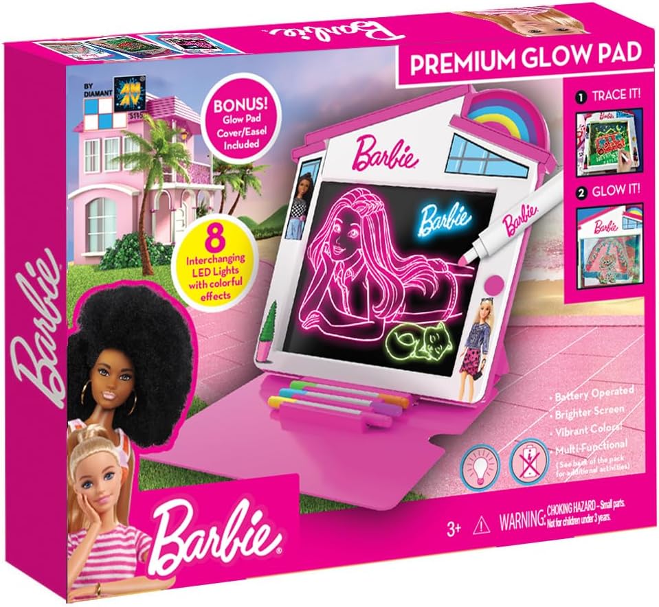 Barbie Dreamhouse Premium Glow Pad Battery Operated with Neon LED Effects, Reusable Drawing Board with Markers and Storage, Creative Art Toy for Kids, 3Y+ Years