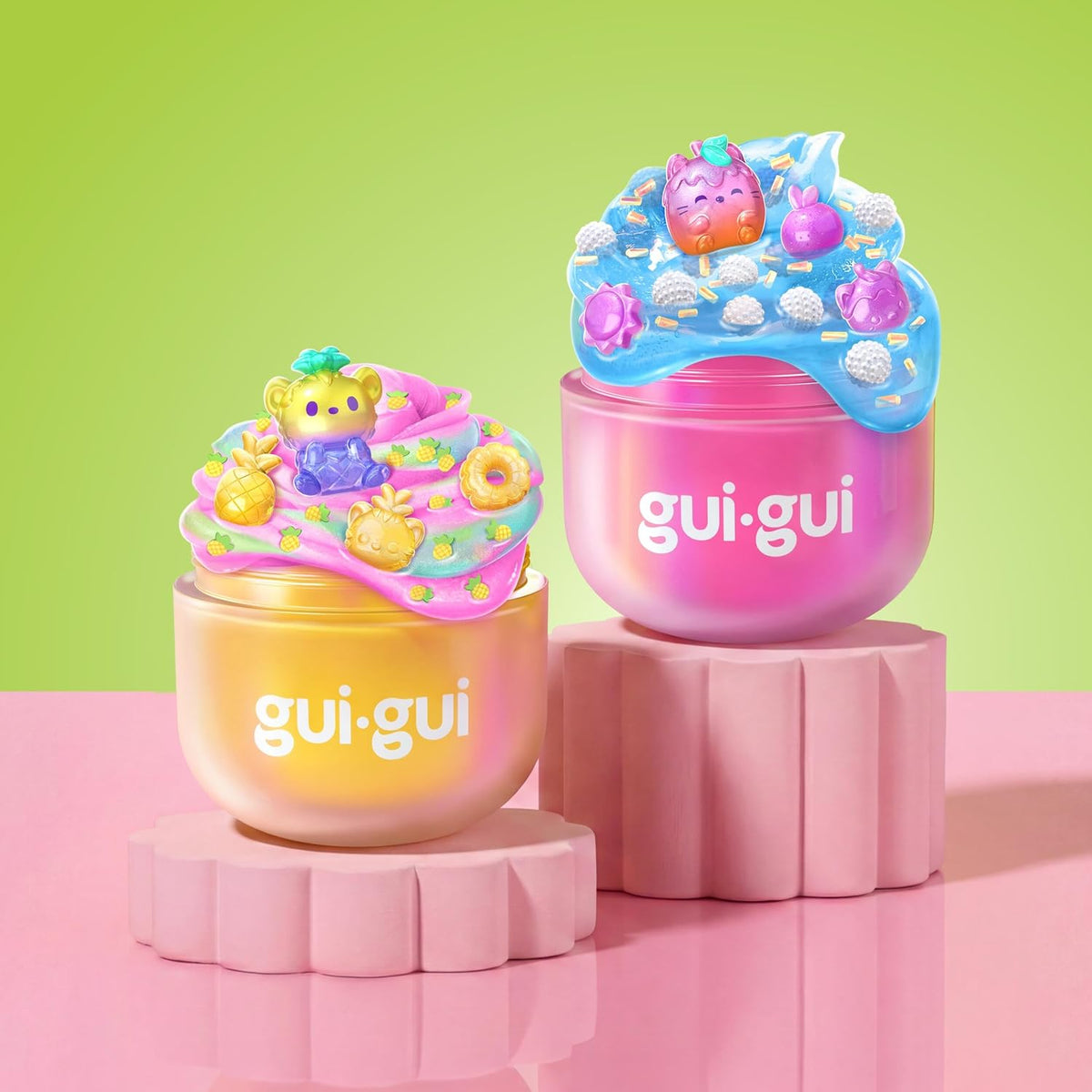 GUI GUI Fruity Glow Deluxe Twin Pack Slime Kit, 2 Scented Slimes Jelli & Clear with Gua Sha and Scoop Tools, 5-Step Beauty Ritual Sensory Toy for Kids, Ages 6+