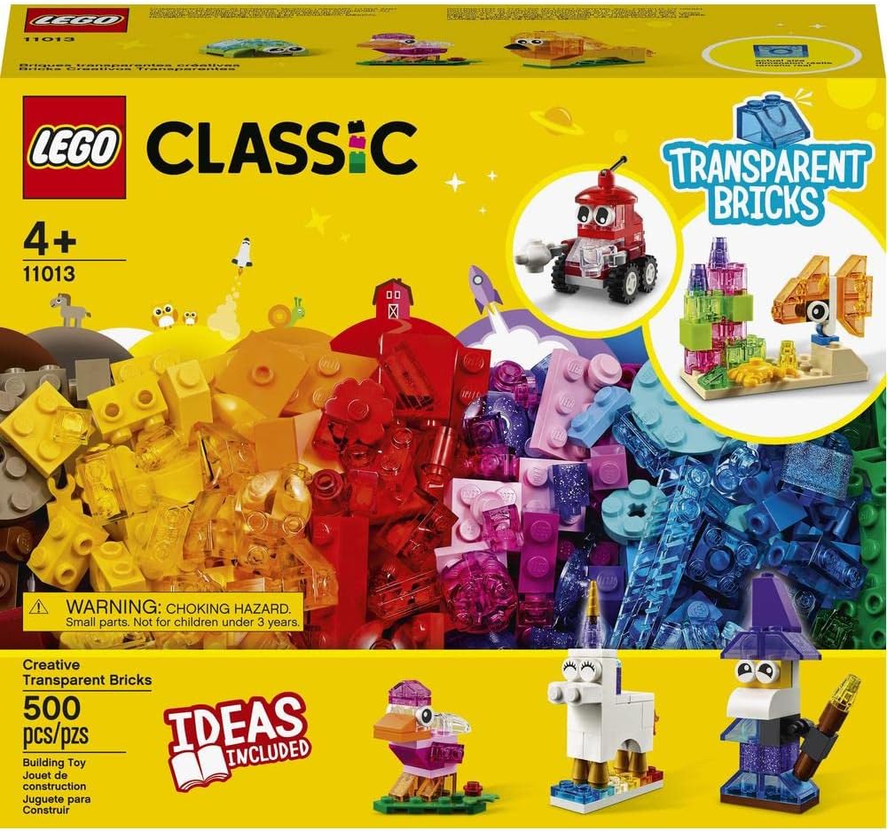 LEGO Classic Creative Transparent Bricks Building Set with Animal Figures including Lion and Turtle Toys, Gifts for 4 Plus Year Old Kids, Girls & Boys 11013