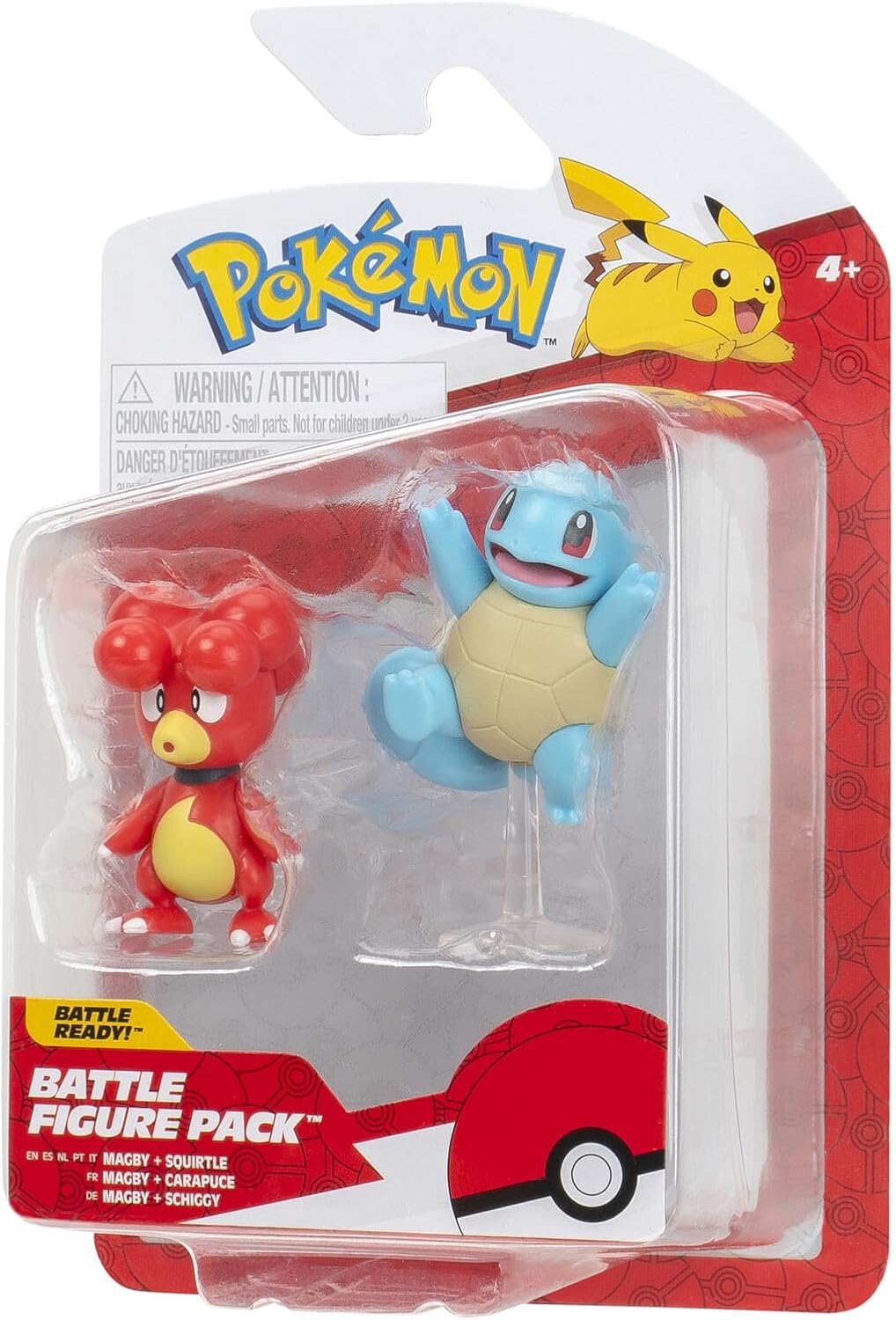 Pokemon Battle Figure Magby & Squirtle, Official Detailed Action Figures, Play Figurines for Kids, Toy Gift