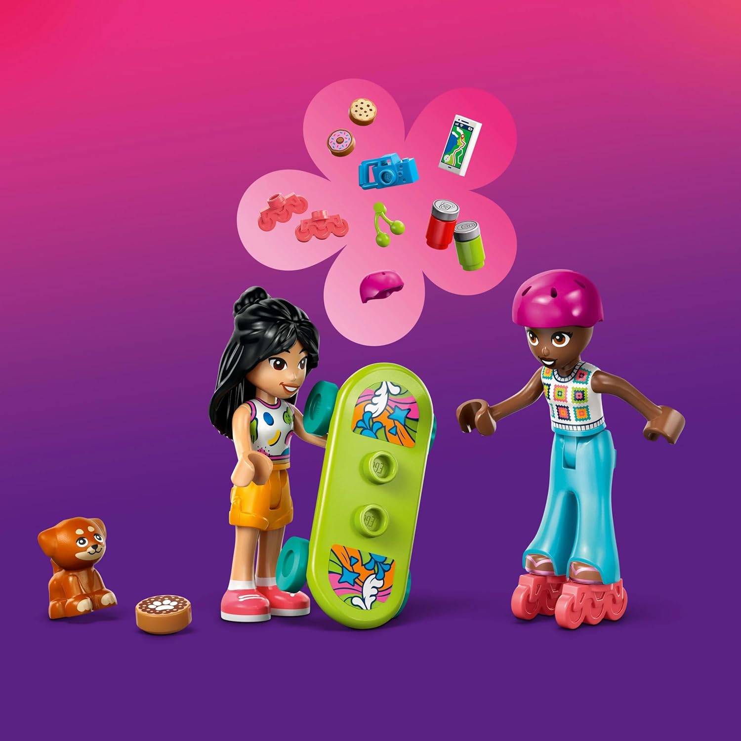 LEGO Friends Friendship Road-Trip Travel Car Toy with Trailer, 2 Mini Dolls, a Pet Dog Figure, Kayak & Fun Accessories incl. a Skateboard & Roller Skates - Ramadan Gift for 6+ Year Old Girls - 42659
