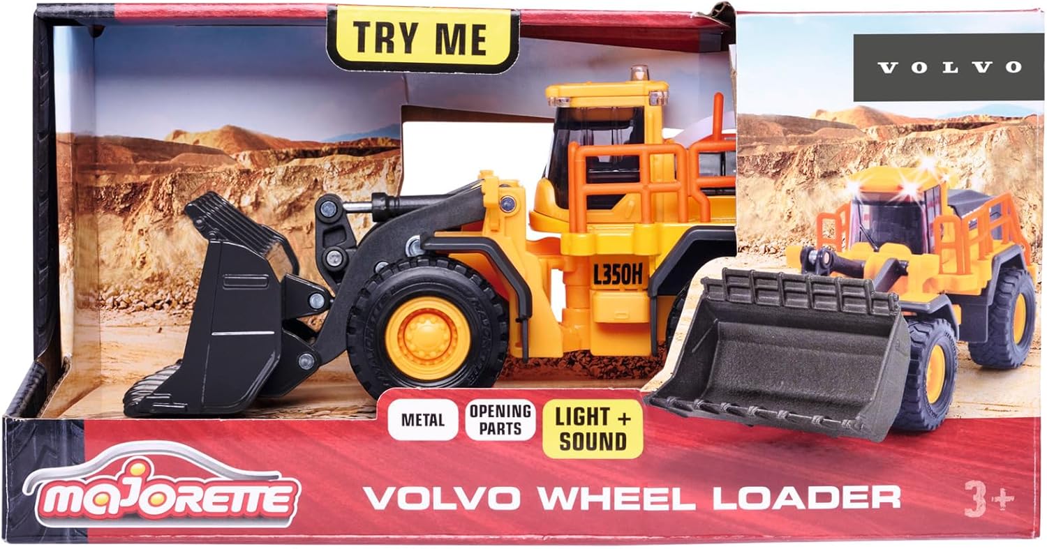 Majorette Grand Series Construction Volvo Wheel Loader L350H Die-Cast – Realistic Sound & Light Features, Movable Shovel, Sturdy Metal Design, One Size, Kids 3+