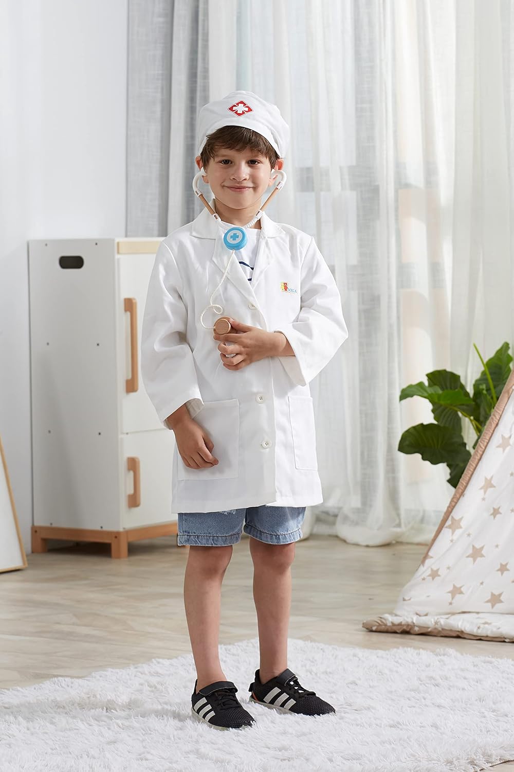 Viga Little Doctor Uniform and Hat Apron for Kids 3+ Pretend Play Costume Multicolor
