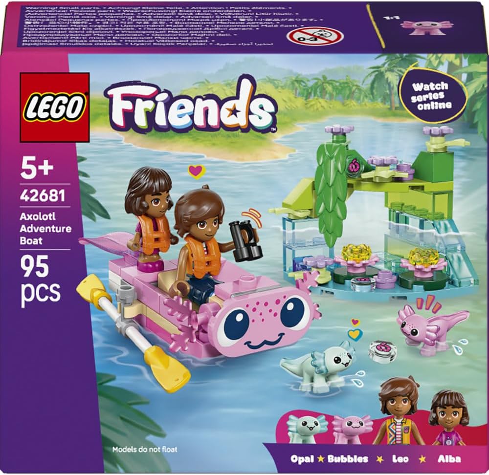 LEGO Friends Axolotl Adventure Boat Toy - incl. 2 Mini Dolls, 2 Cute Animal Figures, Plants, Flowers & Accessories - Birthday Gift for 5+ Year Old Girls - 42681