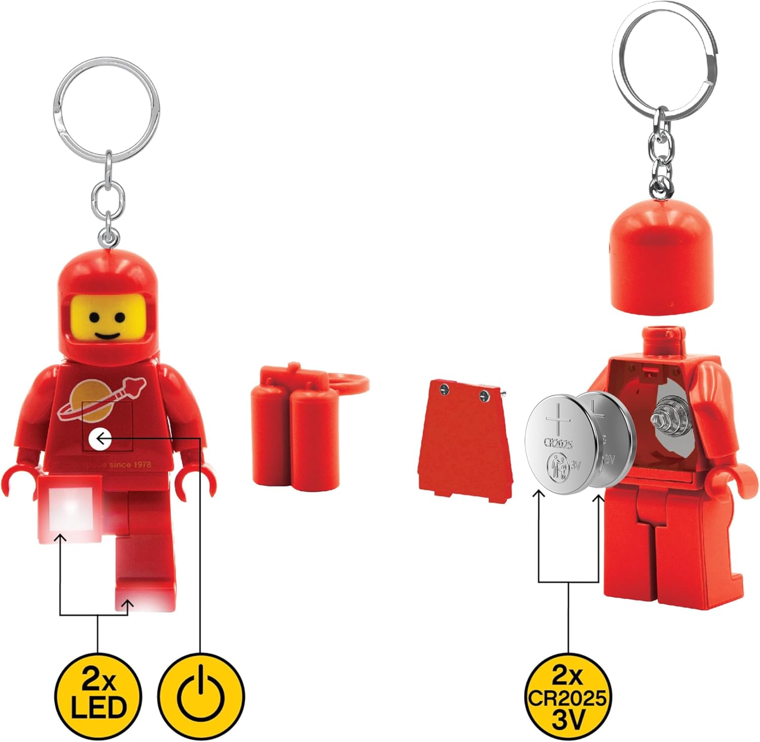 IQ Lego Iconic Schlüsselanhänger mit LED-Taschenlampe Spielzeuggeschenke für Kinder - 76 mm große Figur - 2 CR2025 Batterien enthalten