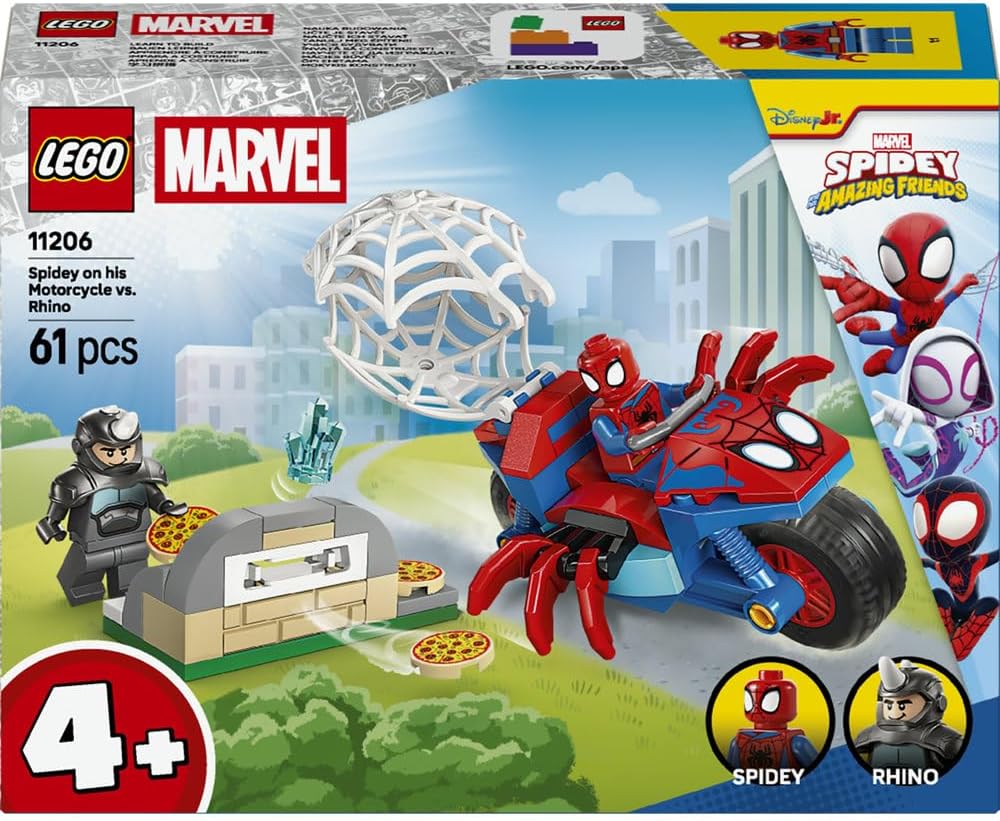 LEGO ǀ Marvel Spidey on his Motorcycle vs. Rhino - SuperHero Toy w/a Motorbike & 2 Minifigures - Gift for 4+ Year Old Boys and Fans of the Spidey and his Amazing Friends Show - 11206
