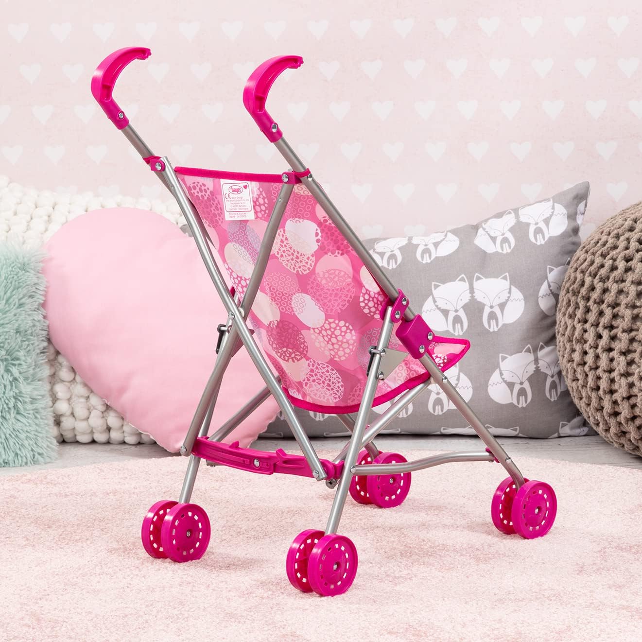 Bayer Dolls Buggy Pink for 46cm Dolls, Foldable Pushchair Stroller with Double Wheels and Safety Belt, 3Y+ Years