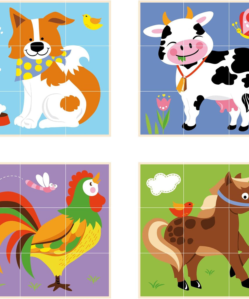 لعبة مكعبات فيجا فارم أنيملز، مكونة من 9 قطع، لعبة مونتيسوري الخشبية، تنمي المهارات الحسية والإدراكية والحركية الدقيقة، غير سامة وصديقة للبيئة، مناسبة للأولاد والبنات من عمر سنتين فما فوق