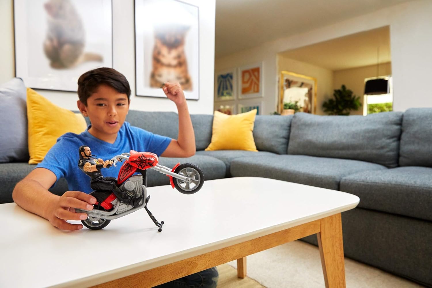 مركبة ريكين سلام للدراجات النارية من WWE، مجسم درو ماكنتاير، مجسم مفصلي بعشرة رؤوس، لعبة دراجة نارية بريكاواي، مناسبة للأعمار من 6 سنوات فما فوق