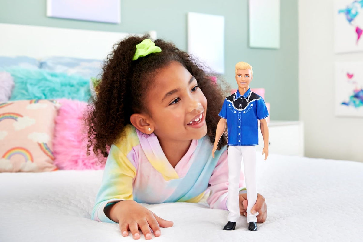 Barbie Fashionistas Ken Doll #226 65th Anniversary Collectible, Blonde Fashion Doll with Removable Western Shirt, Pants & Boots, Kids Toy Age 3+