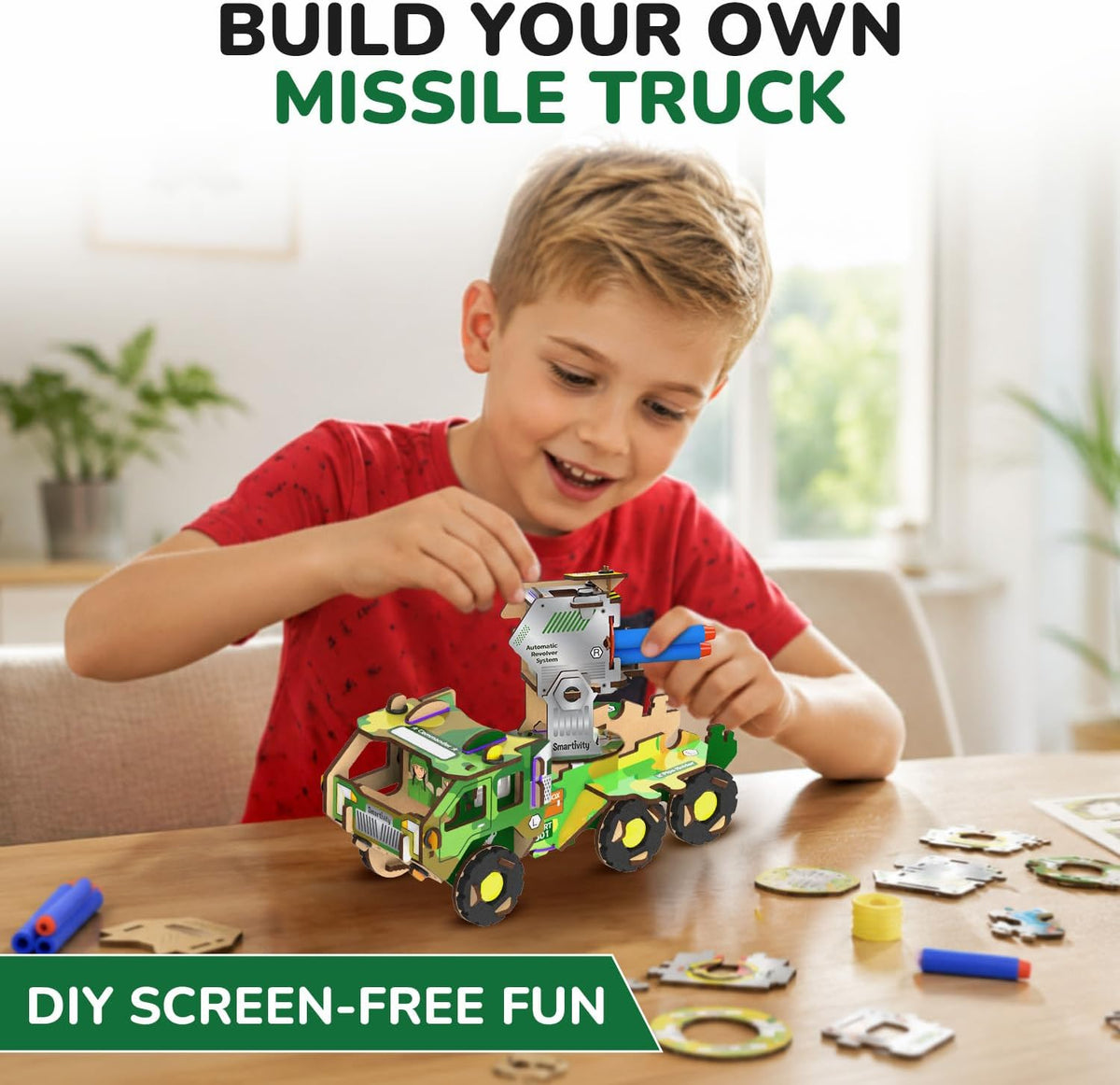 Smartivity DIY Missile Truck for Kids | Build Your Own Military Vehicle with Air-Powered 360° Rotating Launcher & 5 Foam Missiles | STEM Engineering Toy | Birthday Gift Boys & Girls 8 9 10 11 12 13 14