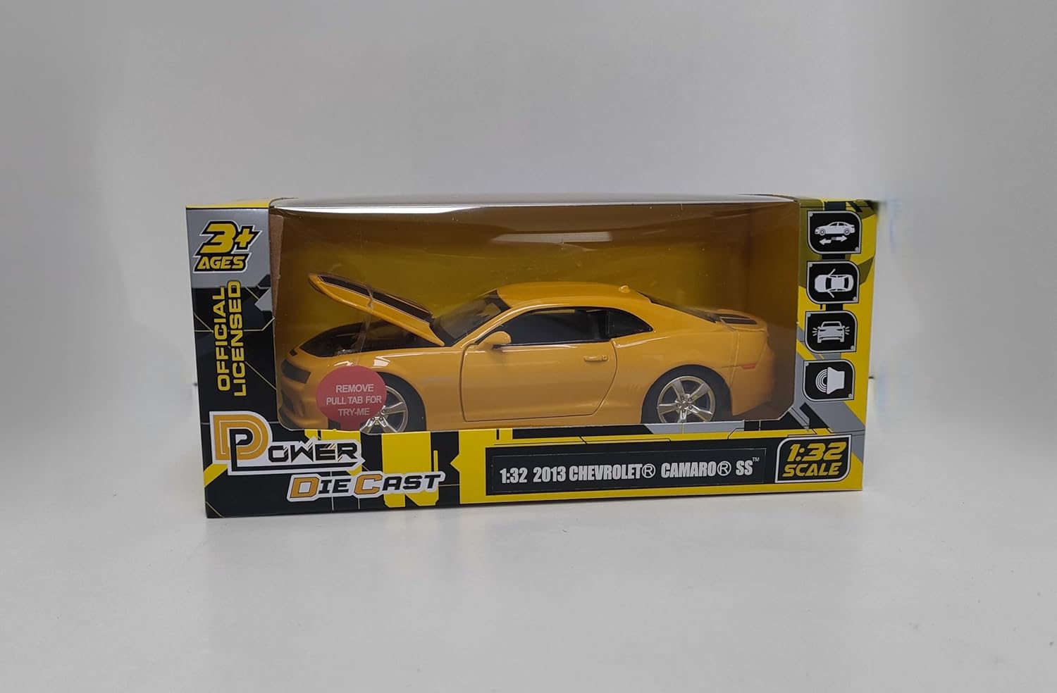 D-Power Chevrolet Camaro SS Die-Cast Model Car – 1:32 Scale, Yellow, Pull-Back Muscle Car Toy, Ages 3+