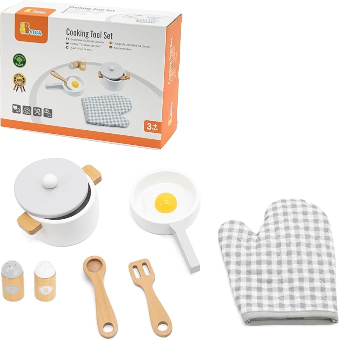 Viga 44693 Wooden Cooking Tool Playset, Grey