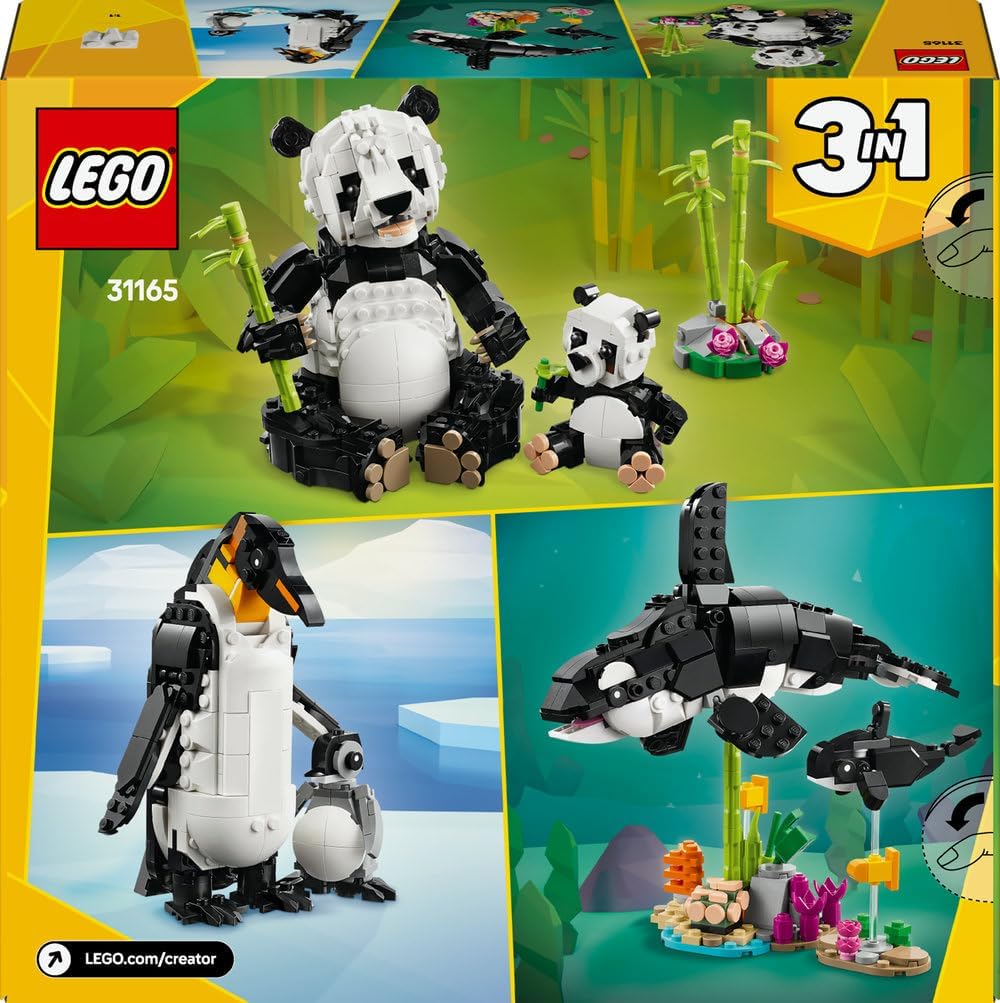 LEGO Creator 3in1 Wild Animals: Panda Family Toy - Transforms into Penguin Figures or Orca Whale Toys - Ramadan Gift for 8+ Year Old Girls & Boys - 31165