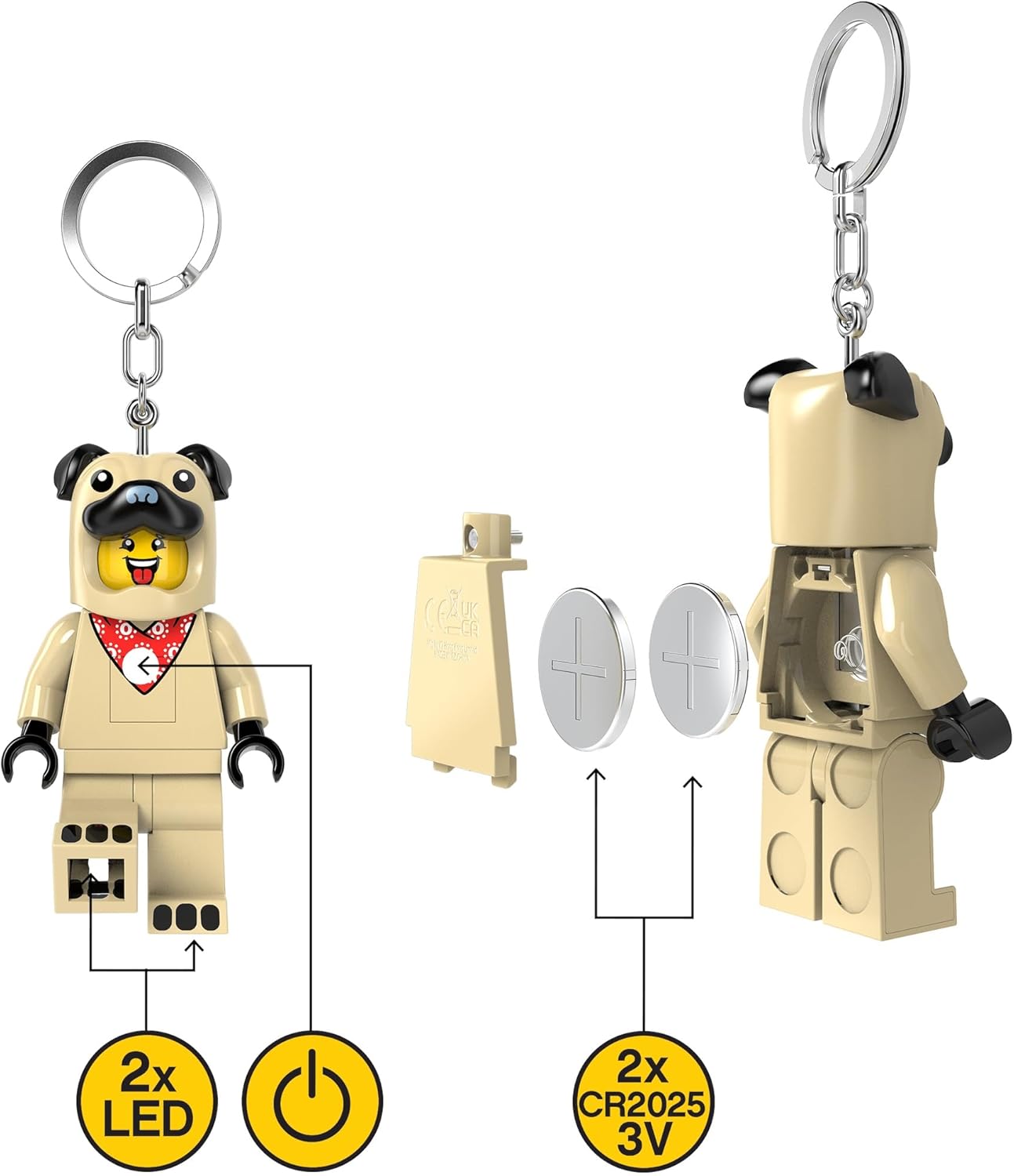 LEGO Minifigures Large 3 Inch Tall Figure Keychain Light - Pug Costume Guy (KE213H), White