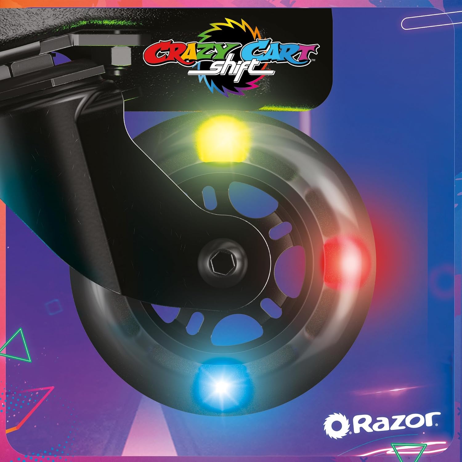 Razor Crazy Cart Shift Lightshow Electric Drifting Go Kart for Kids, LED Lights, Power Core Motor, Variable Speed, Foot Pedal Control, Parental Speed Control, Ride On Toy for 6+ Kids