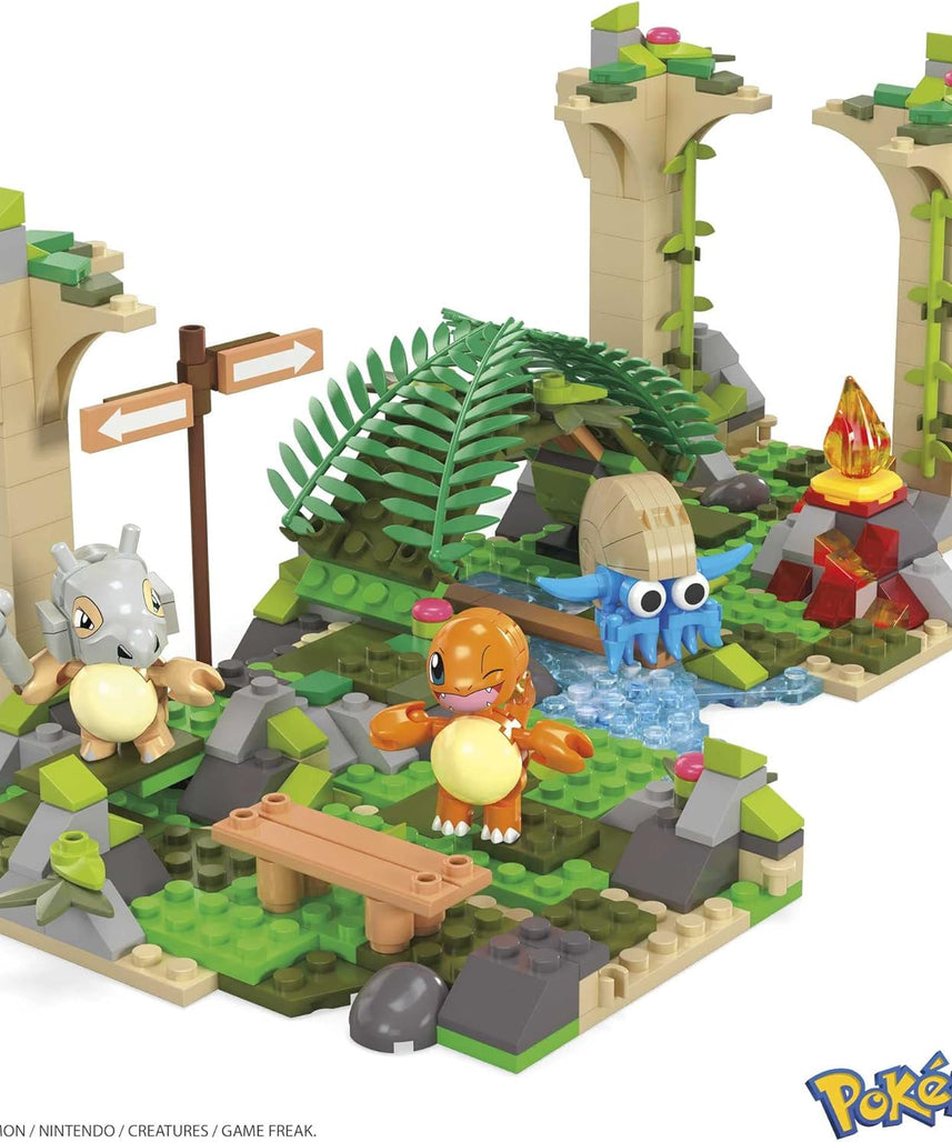 مجموعة بناء أطلال غابة بوكيمون ميجا، شخصيات كيوبون، تشارماندر، أومانايت، 464 قطعة، أطلال قديمة متصلة، متوافقة مع مجموعات بناء أخرى، هدية لعبة للأولاد والبنات، من عمر 7 سنوات فما فوق
