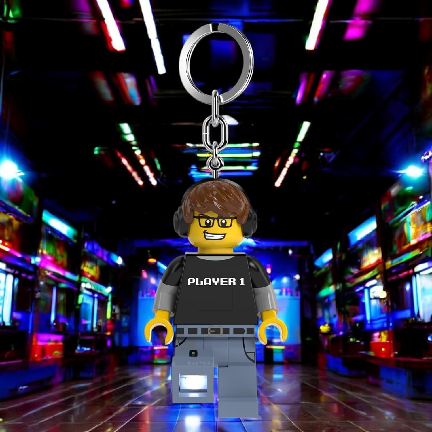 LEGO Minifigures Keychain Light - Video Game Guy (KE217H), Extra-Large 3 Inches Tall, Bag Charm, Easter Basket Stuffer