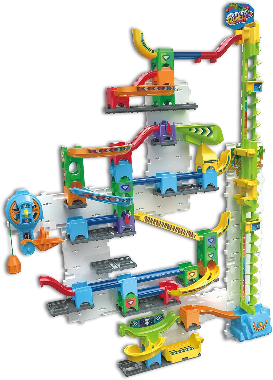 VTech Marble Rush Free Fall Vertical Set, Construction Set for Kids, 93 Building Pieces & 10 Marbles, Interactive Building Toy, Suitable for Ages 6, 7, 8+ Years, English Version