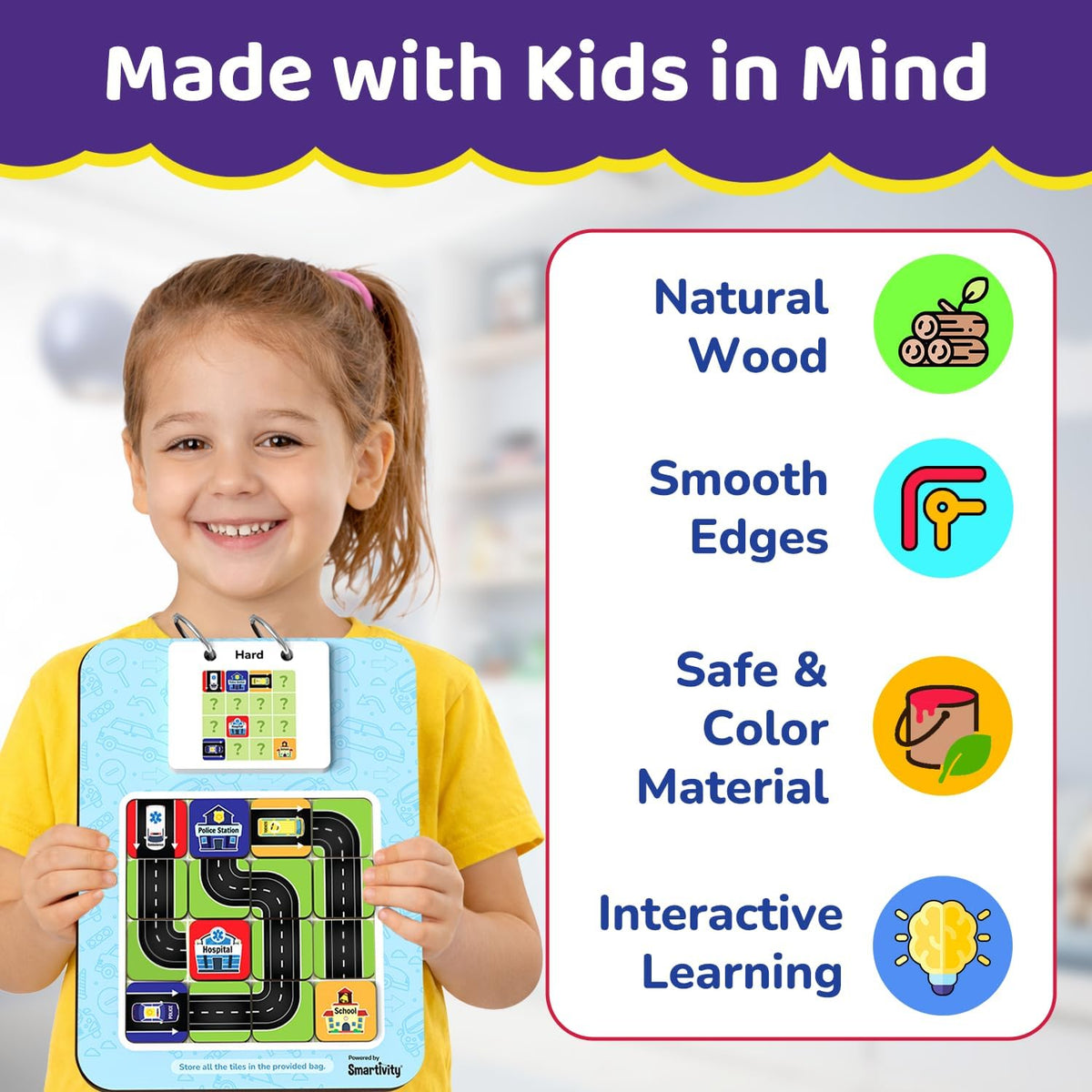 Smartivity Path Maker Brain Puzzle for Kids 4-8 Years Old I Guide Vehicles to Their Destination - 30+ Challenges I Logic & Problem-Solving Puzzle Game for Boys & Girls 4,5,6,7,8 Years