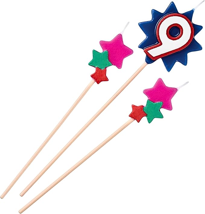 Amscan International 175211 Birthday Candles on Sticks 9 Stars, Pack of 3