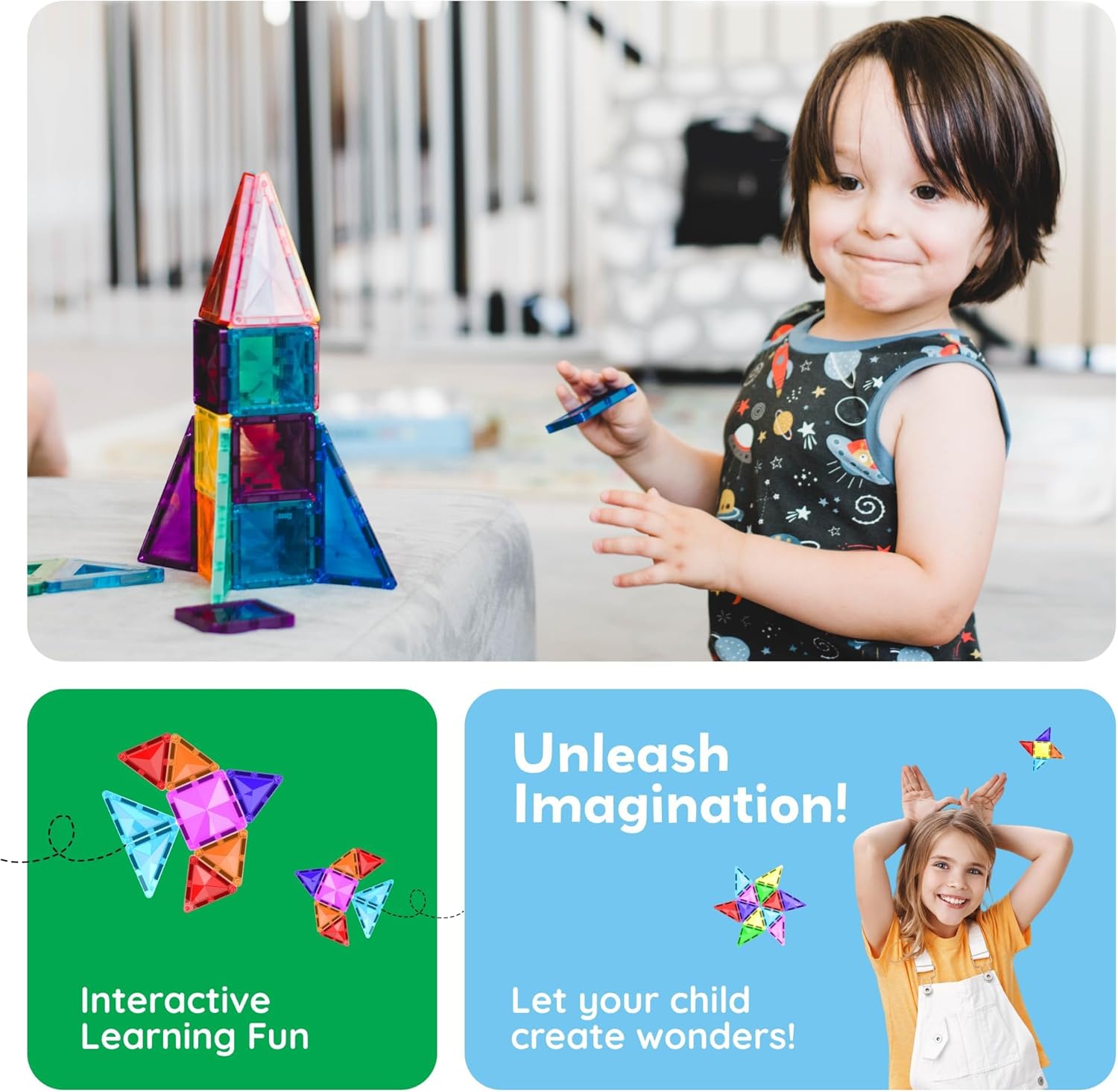 PicassoTiles 60-Piece Magnetic Building Block Mini Diamond Series Travel Size On-the-Go Magnetic Construction Toy Set, Educational Toy Children's Brain Development Stacking Blocks PTM60