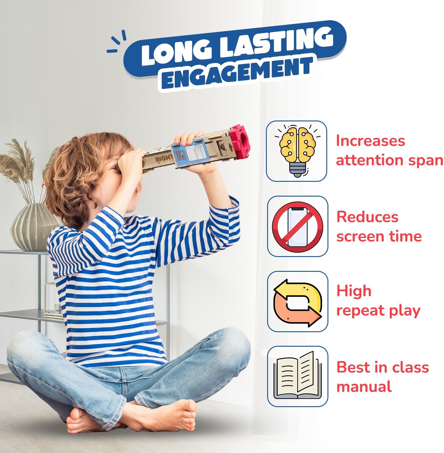 Smartivity Telescope Toy for Kids, Hands-On Learning of Optics, Lens Systems, and Magnification, Adjustable Focus, Beige
