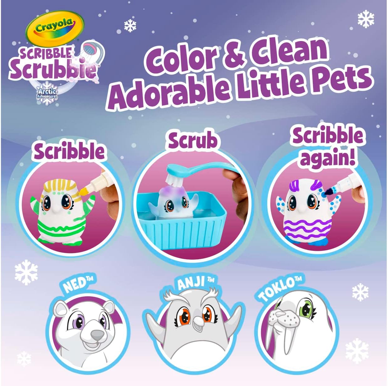 CRAYOLA Scribble Scrubbie Pets Arctic Snow Explorer, Color & Wash Creative Toy, Gift for Kids, Blue,white Age 3, 4, 5, 6 747479