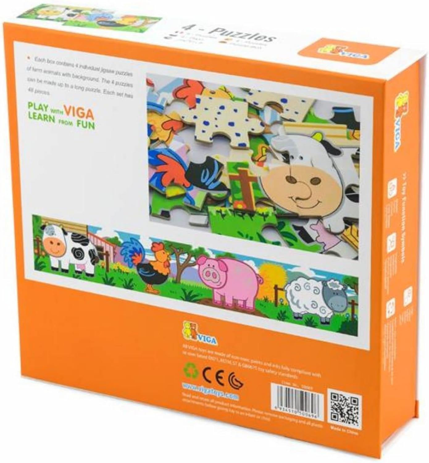 مجموعة فيجا فارم، أحجية الصور المقطوعة من 48 قطعة، لعبة مونتيسوري الخشبية، تنمي المهارات الحسية والإدراكية والحركية الدقيقة، لعبة تعليمية للأطفال غير سامة وصديقة للبيئة، مناسبة للأولاد والبنات من عمر سنتين فما فوق