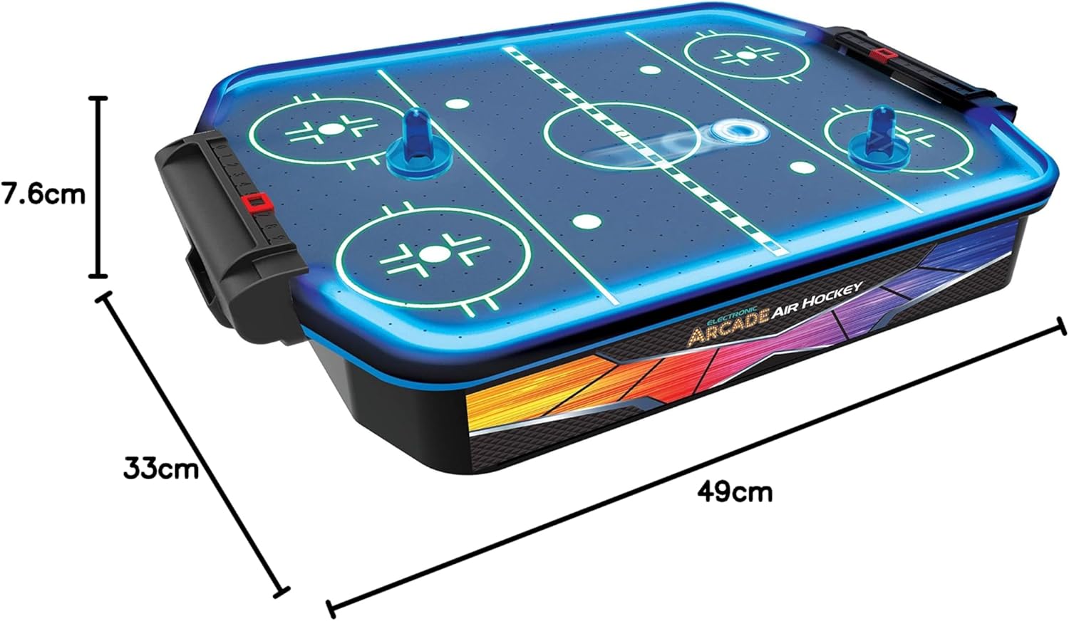 Ambassador Merchant Electronic Arcade Air Hockey, Neon LED Rails, Large Playing Surface, Powerful Airflow, Plastic Frame, Adults+