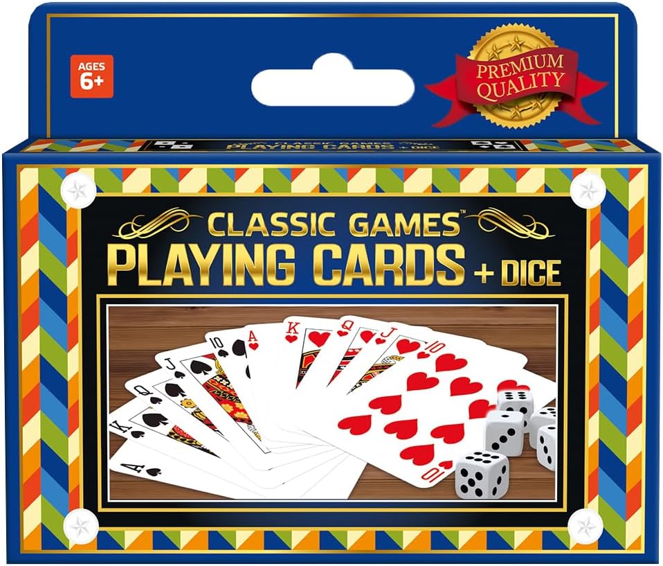 Ambassador Classic Games, 2 Decks Playing Cards, 5 Dice, Portable Pack, Ages 6+