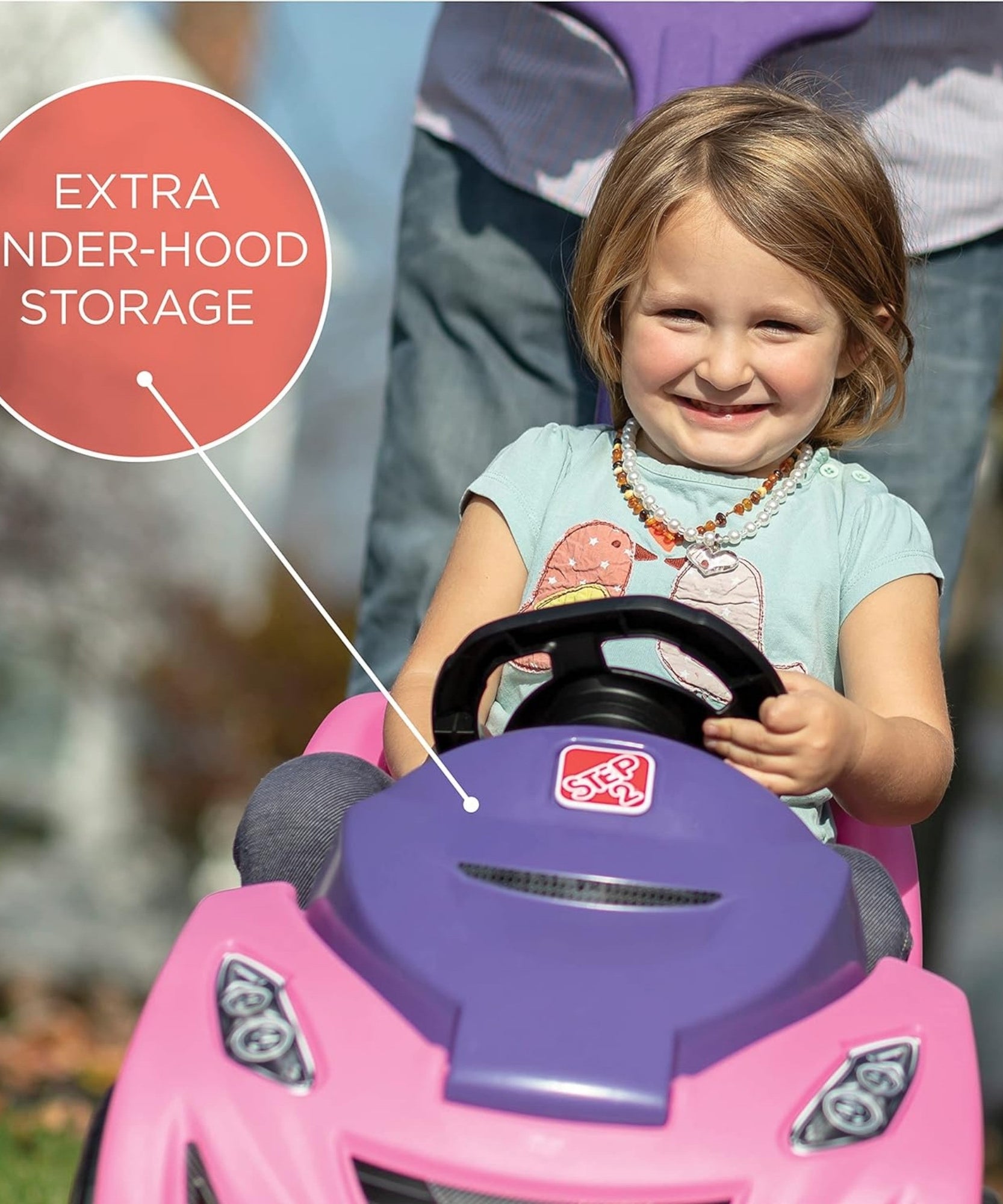 عربة الأطفال ستيب 2 باجي جي تي، مقعد واحد، سهلة التخزين مع حزام أمان وبوق وصندوق تخزين، مناسبة للأطفال من الأولاد والبنات من سن 18 شهرًا فما فوق، باللون الوردي والأحمر والأزرق