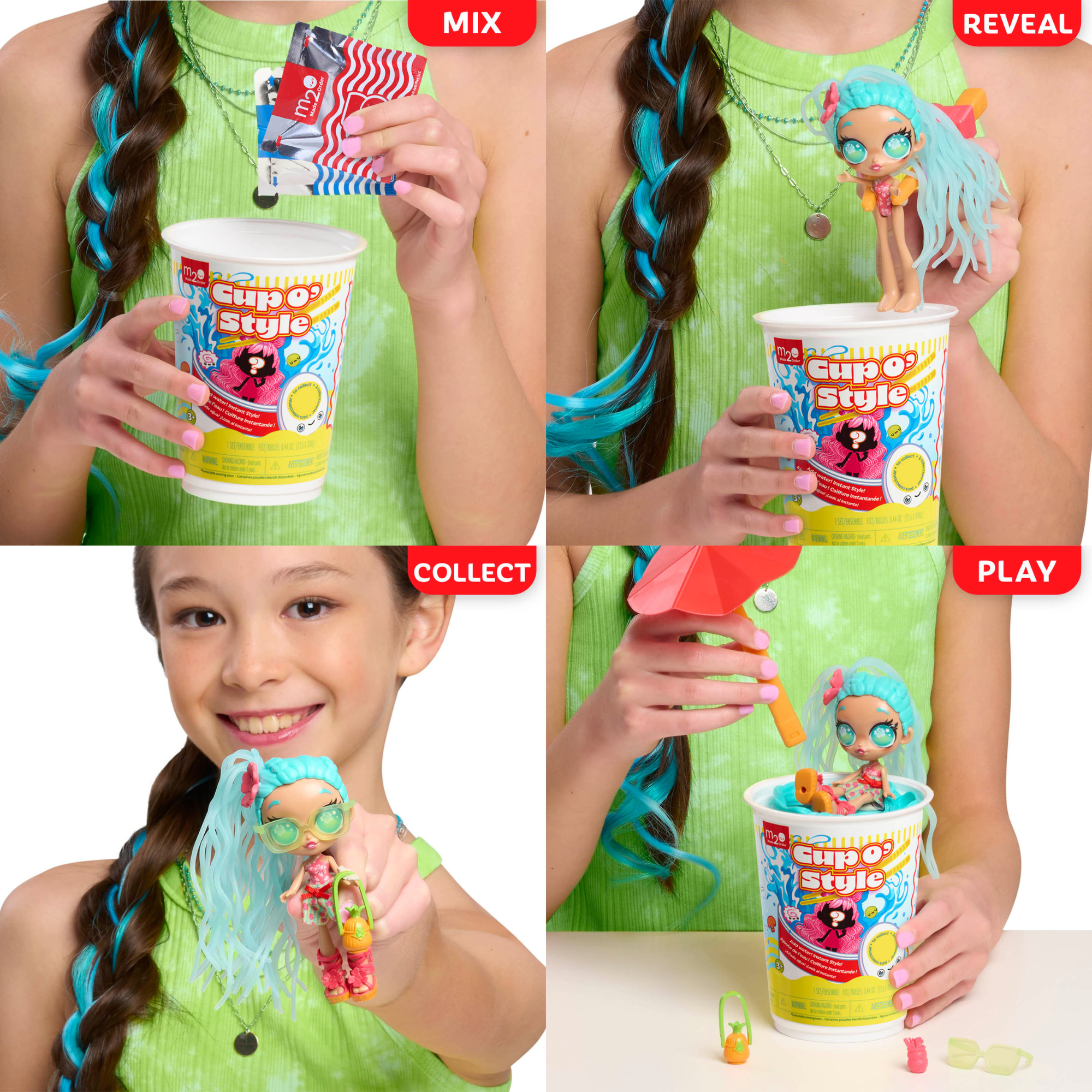 دمية صغيرة قابلة للتجميع على شكل كوب من Just Play Made 2 Order مقاس 4 بوصات مع 10 قطع من الملحقات، و6 أنماط من التماثيل الصغيرة للتجميع، وألعاب غامضة مفاجئة للأطفال من سن 3 سنوات فما فوق