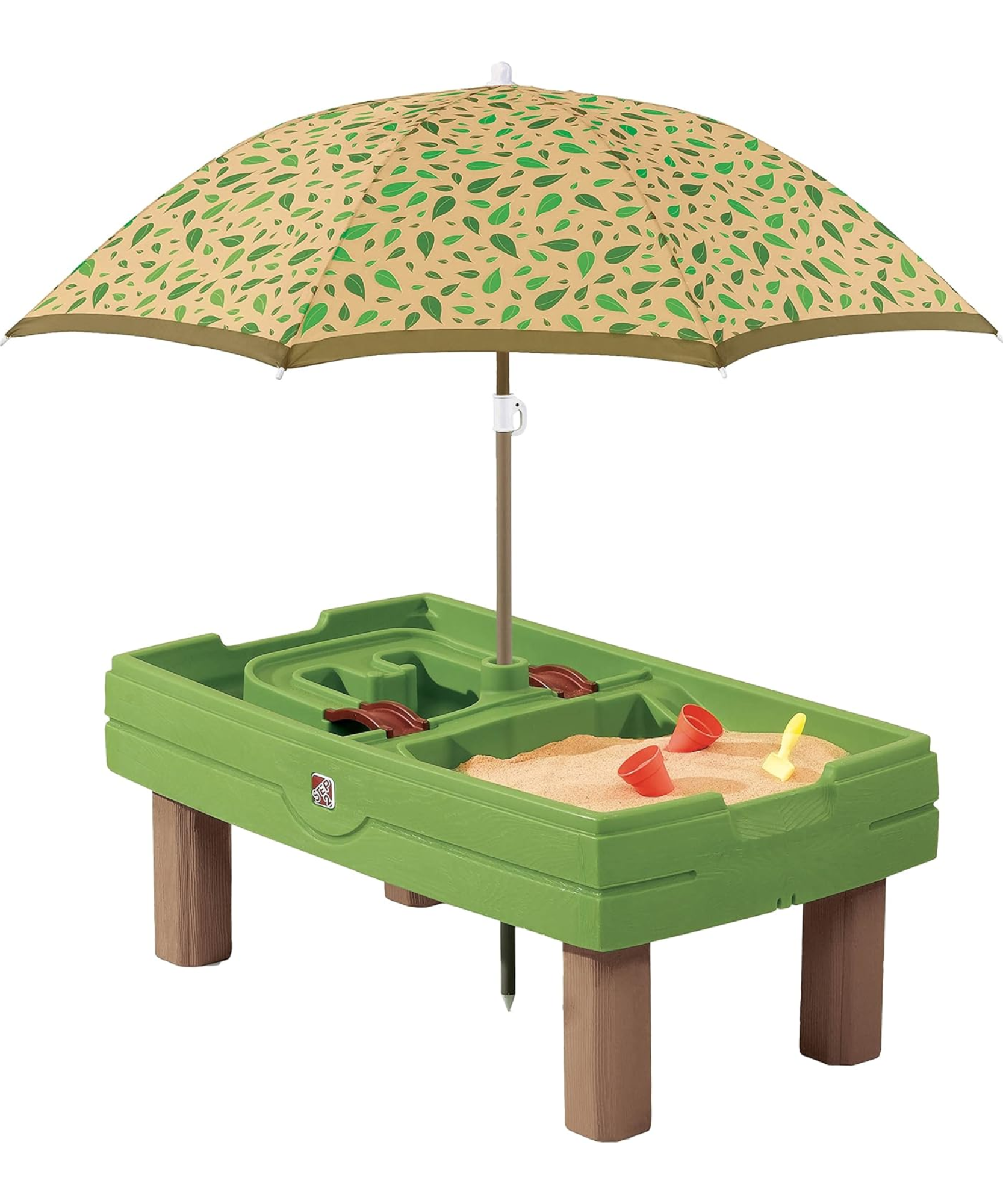 مركز أنشطة الرمل والماء الطبيعي المرح من ستيب 2، طاولة خارجية للرمل والماء مع مظلة، مجموعة ألعاب حسية مع ملحقات مكونة من 7 قطع، مركز ألعاب وأنشطة STEM، مناسب للأطفال من عمر سنتين فما فوق