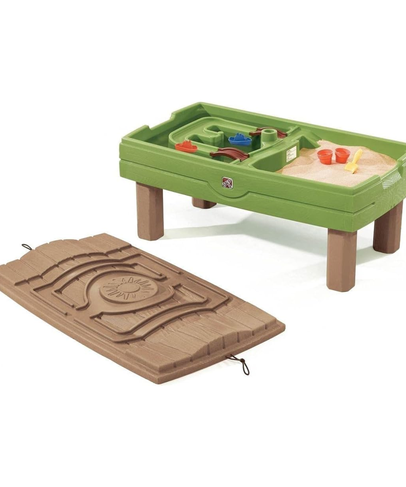 مركز أنشطة الرمل والماء الطبيعي المرح من ستيب 2، طاولة خارجية للرمل والماء مع مظلة، مجموعة ألعاب حسية مع ملحقات مكونة من 7 قطع، مركز ألعاب وأنشطة STEM، مناسب للأطفال من عمر سنتين فما فوق