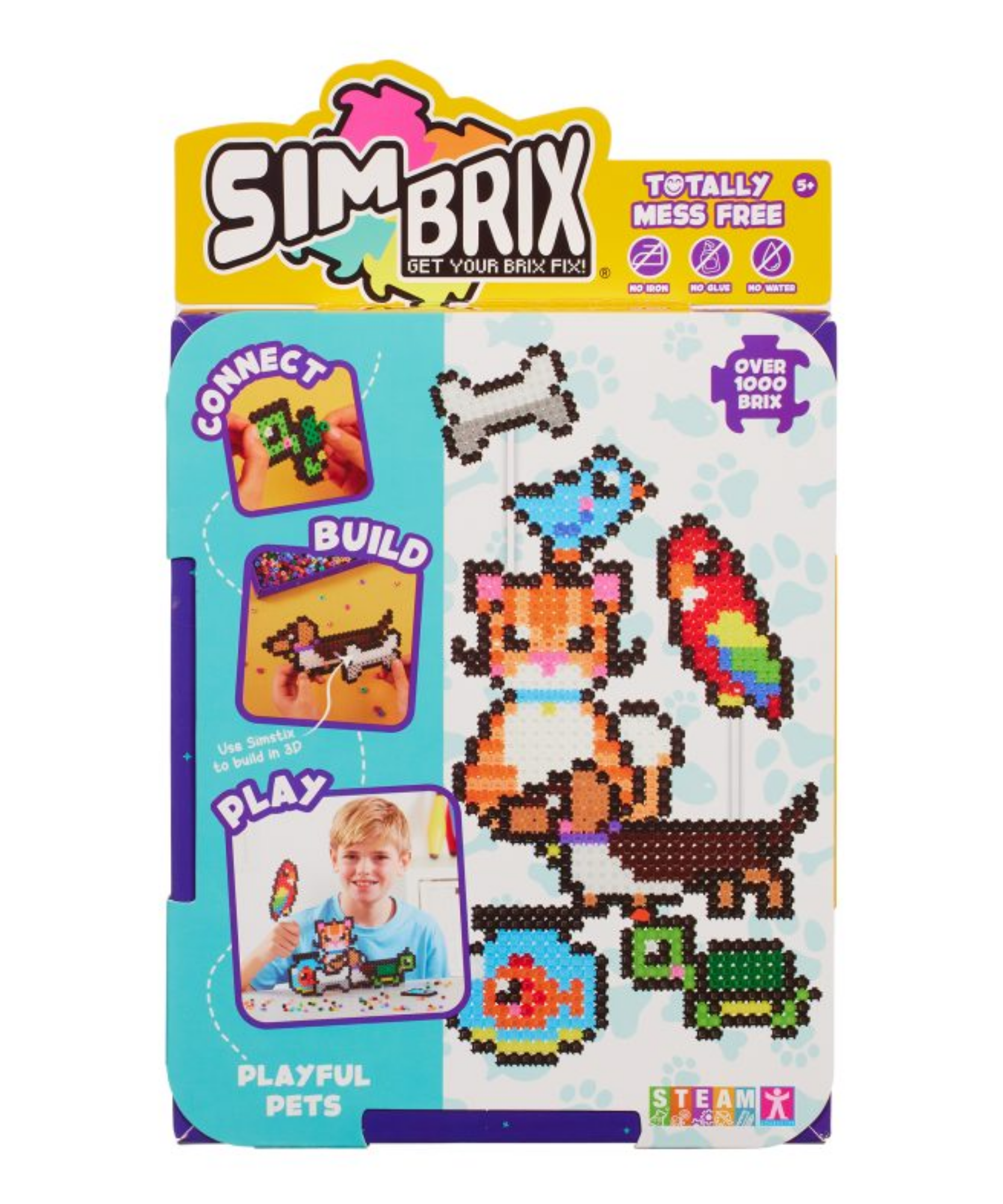خيارات الشخصيات Simbrix Connect & Wow Playful Pets Starter Pack مع أكثر من 1000 بريكس، لعبة بناء ثنائية وثلاثية الأبعاد للفنون والحرف البكسلية، لعبة بناء STEAM إبداعية وخيالية للأولاد والبنات من سن 5 سنوات فما فوق