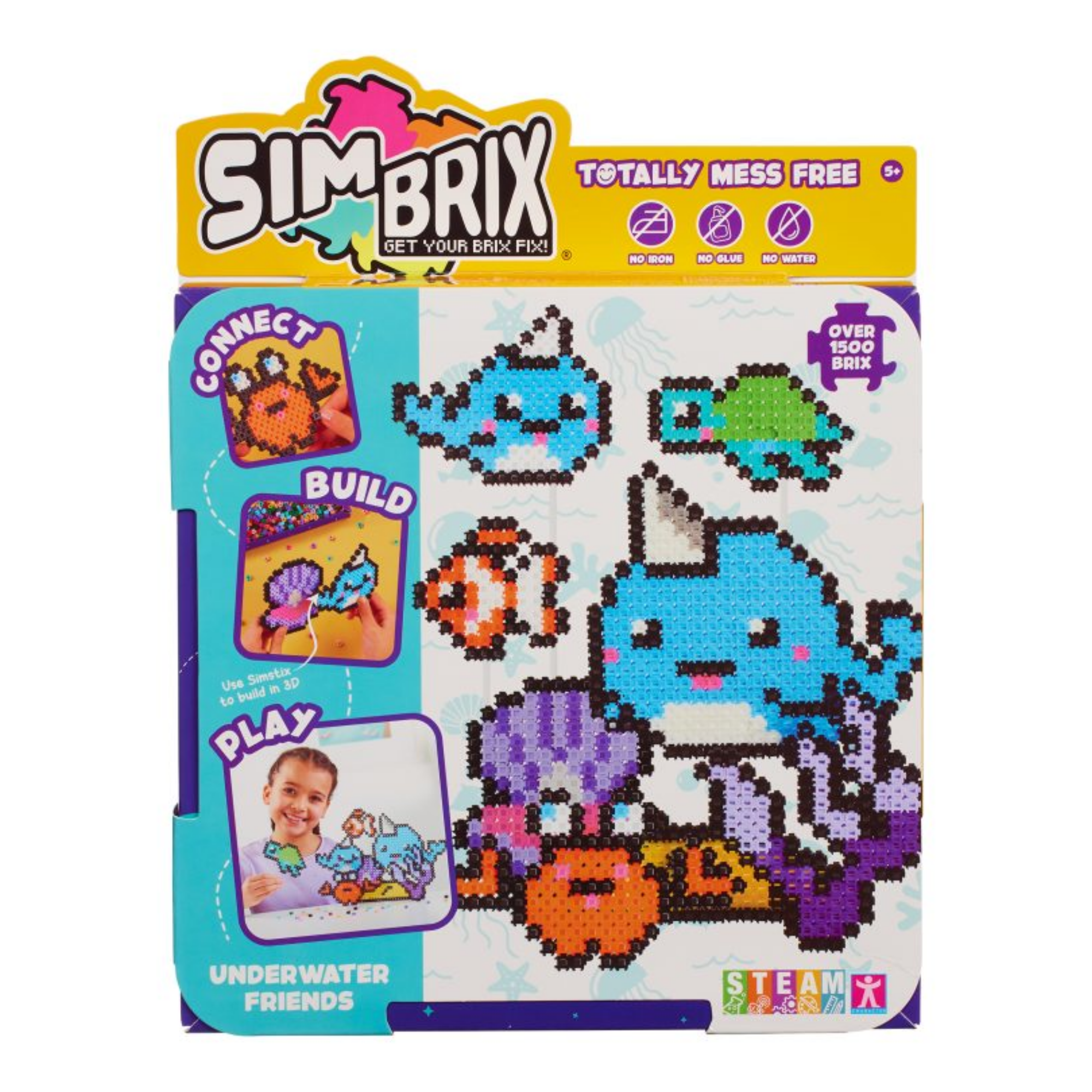 خيارات الشخصيات Simbrix Connect & Wow Underwater Friends Pack مع أكثر من 1500 بريكس، لعبة بناء ثنائية وثلاثية الأبعاد من Pixel Arts and Crafts، لعبة بناء STEAM إبداعية وخيالية للأولاد والبنات من سن 5 سنوات فما فوق