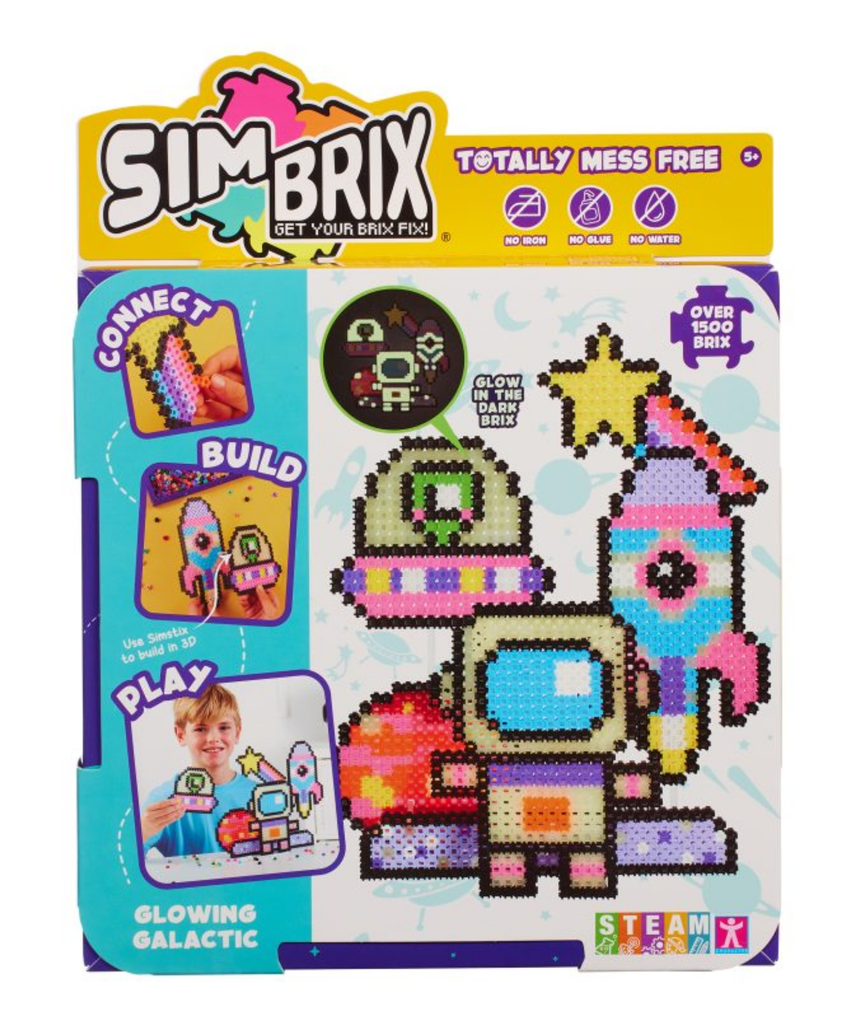 خيارات الشخصيات Simbrix Connect & Wow Glowing Galactic Pack مع أكثر من 1500 بريكس، لعبة بناء ثنائية وثلاثية الأبعاد للفنون والحرف البكسلية، لعبة بناء STEAM إبداعية وخيالية للأولاد والبنات من سن 5 سنوات فما فوق