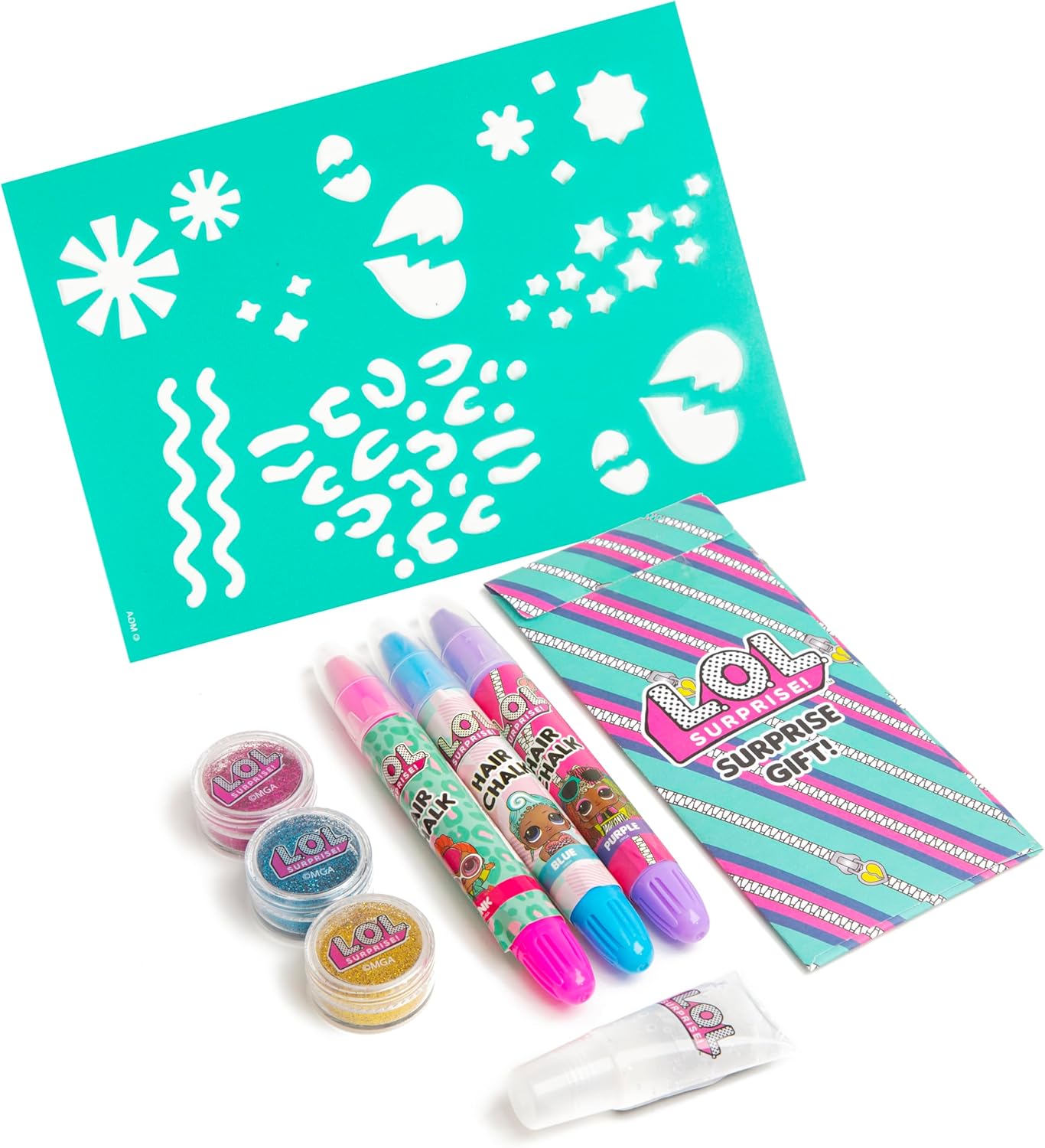 L.O.L. Surprise! Hair Chalk Studio, Temporary Hair Markers for Girls, Washable Bright Colors, Hair Gems, Glitter, Hair Gel and Tattoo Stencil, Creative Hair Styling Kit for Birthday Gifts and Slumber Parties Ages 5+