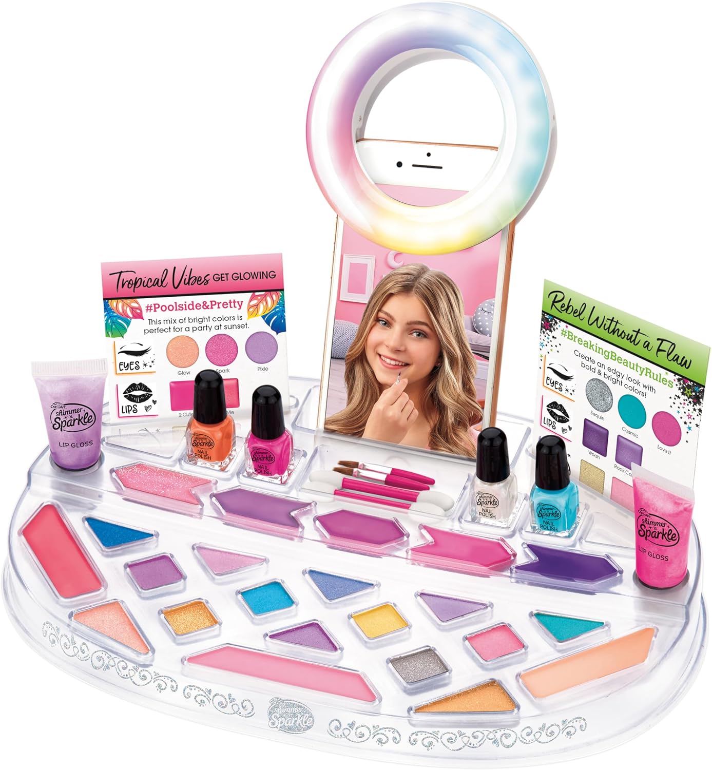 Shimmer N Sparkle Light-Up Beauty Studio, SNS-17346, Selfie Makeup Kit, Phone Holder, USB Charging, Girls Toy