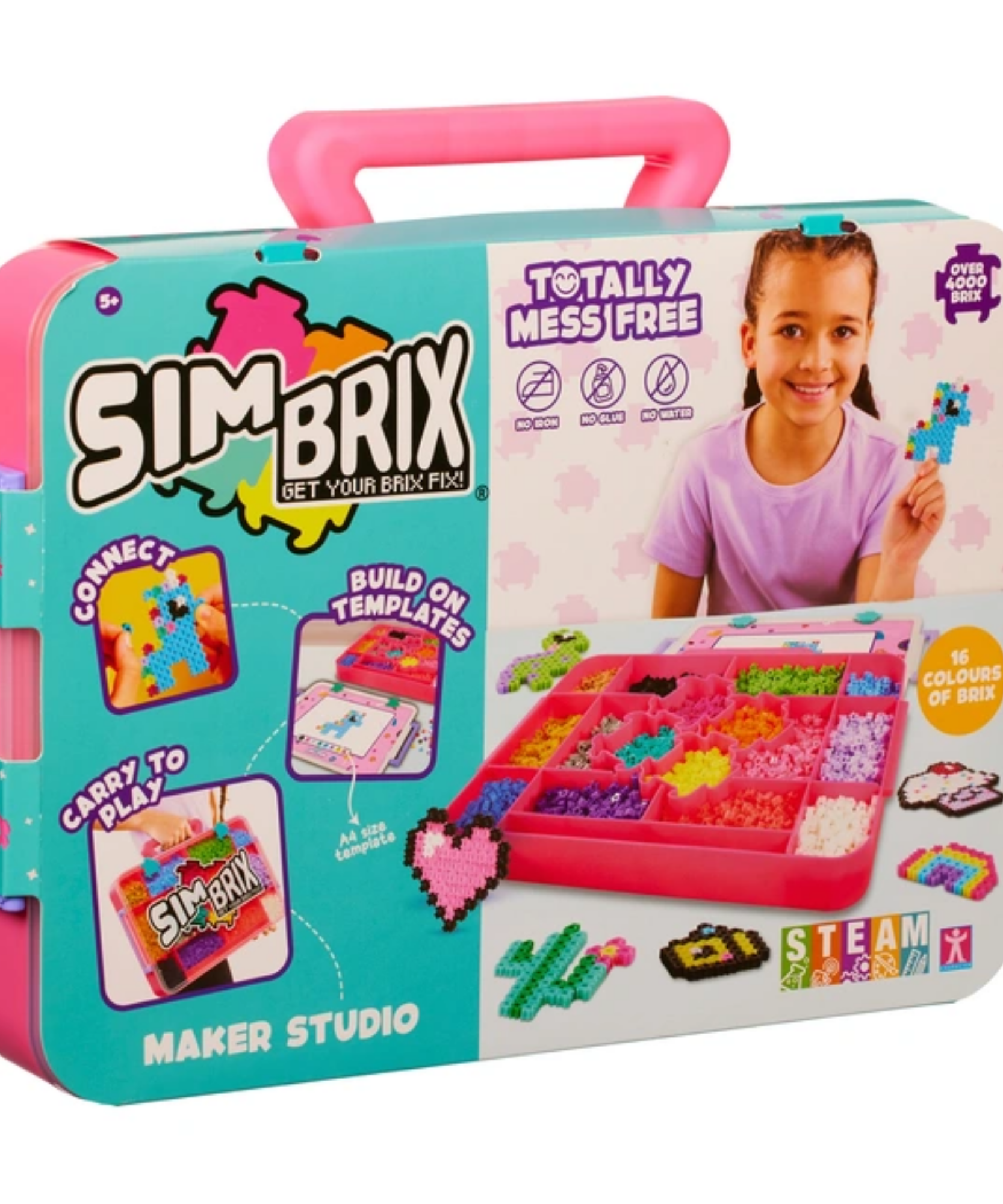 خيارات الشخصيات Simbrix Connect & Wow Maker Studio باللون الوردي مع أكثر من 4000 بريكس، لعبة بناء فنون وحرف بكسل ثنائية وثلاثية الأبعاد، لعبة بناء STEAM إبداعية وخيالية للأولاد والبنات من سن 5 سنوات فما فوق