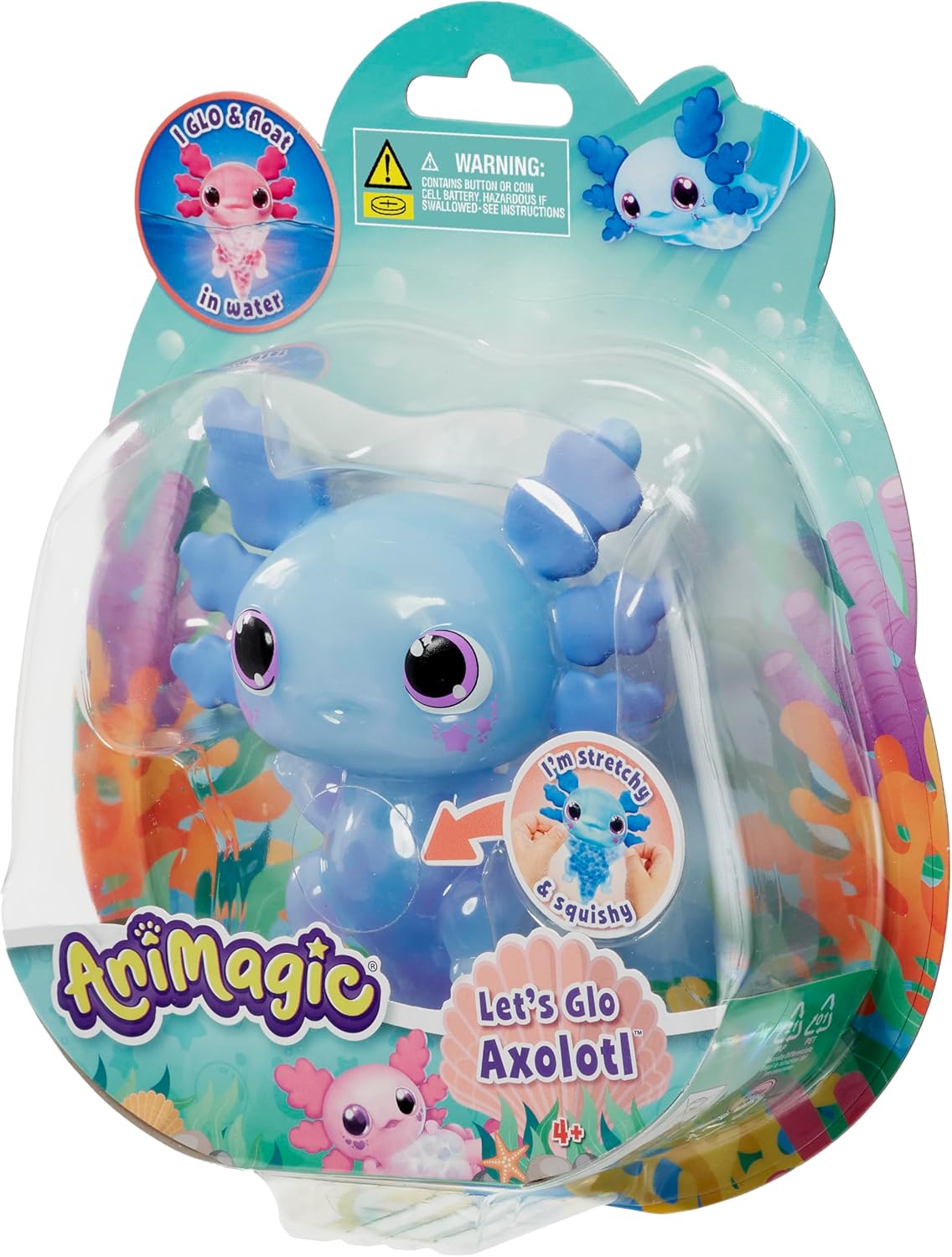 لعبة جالوت أنيماجيك، ليتس جلو أكسولوتل أزرق، حيوان أليف مضيء تفاعلي مع تأثير متوهج ومخالب قابلة للتمدد، لعبة حسية تعمل بالماء، مناسبة للأعمار من 4 سنوات فما فوق، شخصيات ألعاب تفاعلية من القطيفة