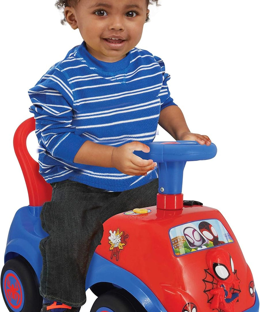 سيارة ركوب سبايدي تيم من كيديلاند، سيارة أنشطة للأطفال الصغار، أضواء وامضة، لوحة تحكم تفاعلية، لعبة سبايدرمان من مارفل، سيارة ركوب كبيرة للأطفال