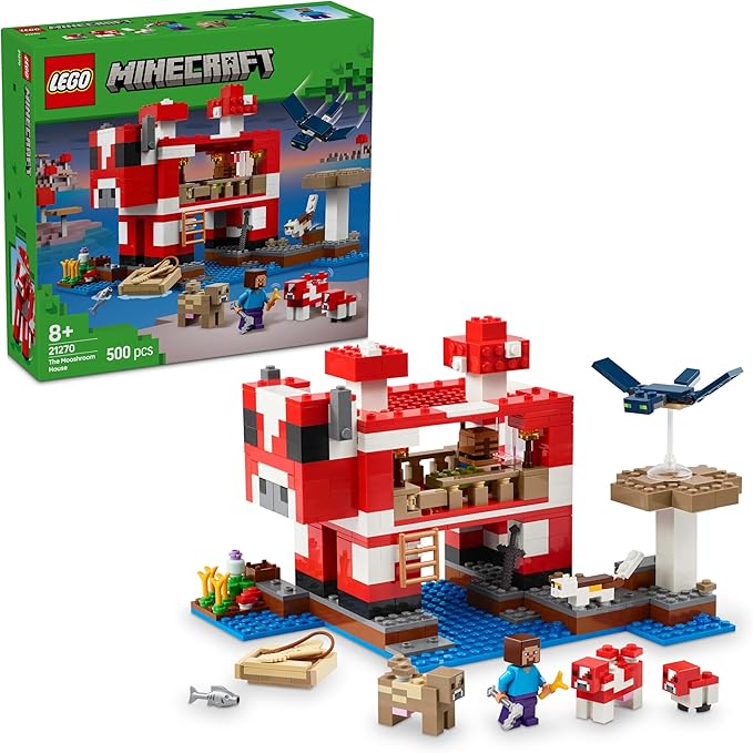 LEGO Minecraft The Mooshroom House Toy - Building Set incl. a Steve Figure, Mobs, a Crafting Table and Farm - Ramadan Gift for 8+ Year Old Girls & - Boys 21270