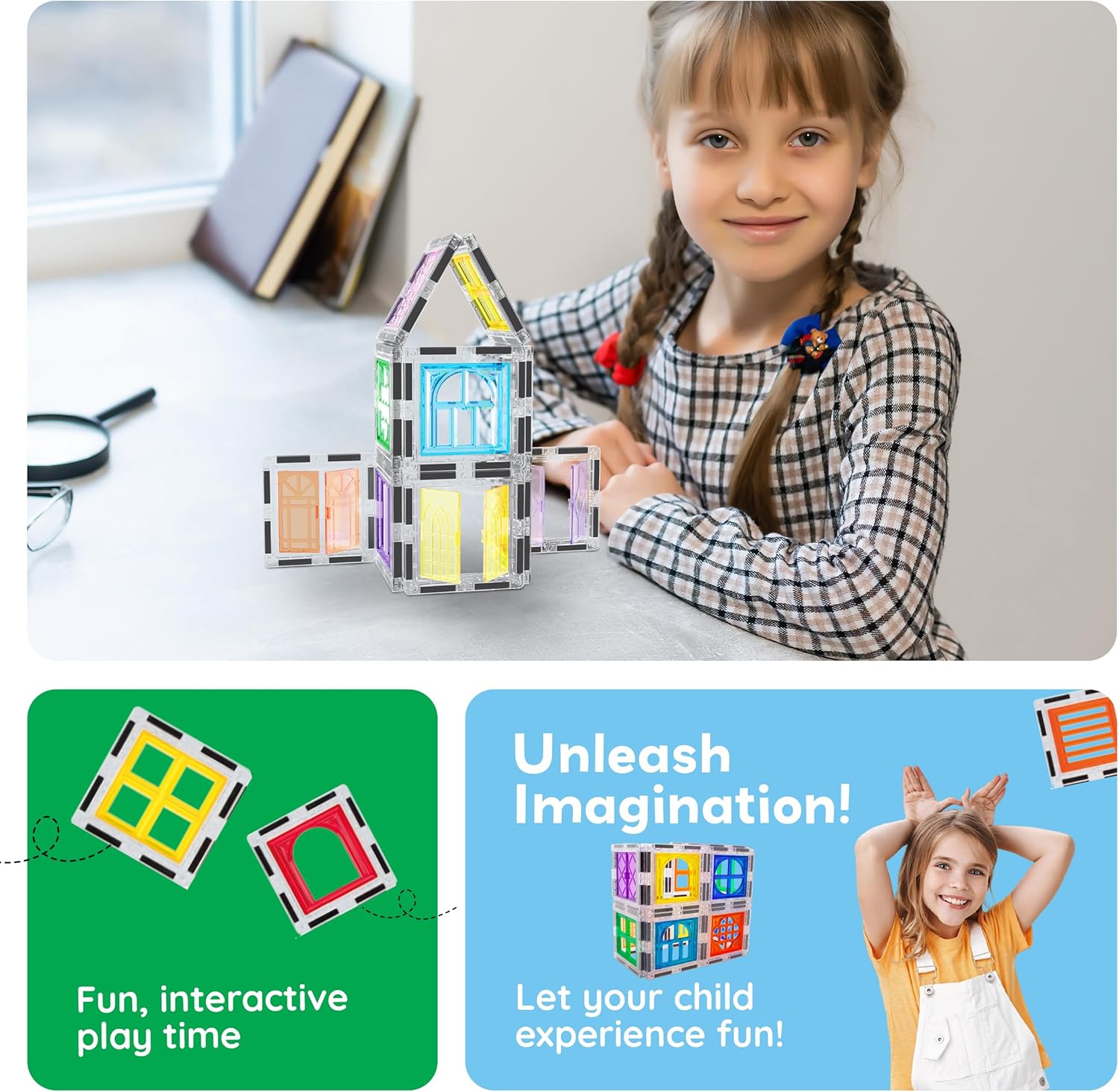 PicassoTiles 30 Piece Window and Door Clip On Magnetic Blocks Magnet Tiles Magnets Building Tile Construction Toy Set STEM Education Toys Learning Kit Stacking Block Playset Boys & Girls Age 3+ PT30